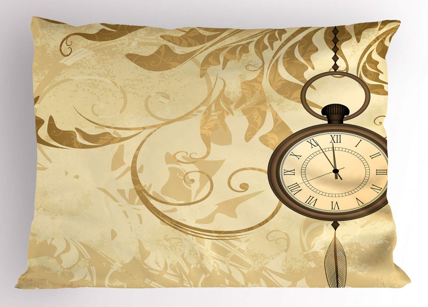 Ambesonne Vintage Pocket Watch Clock Pillow Sham - Grungy Romantic Retro Print Decorative Standard King Size Pillowcase (36