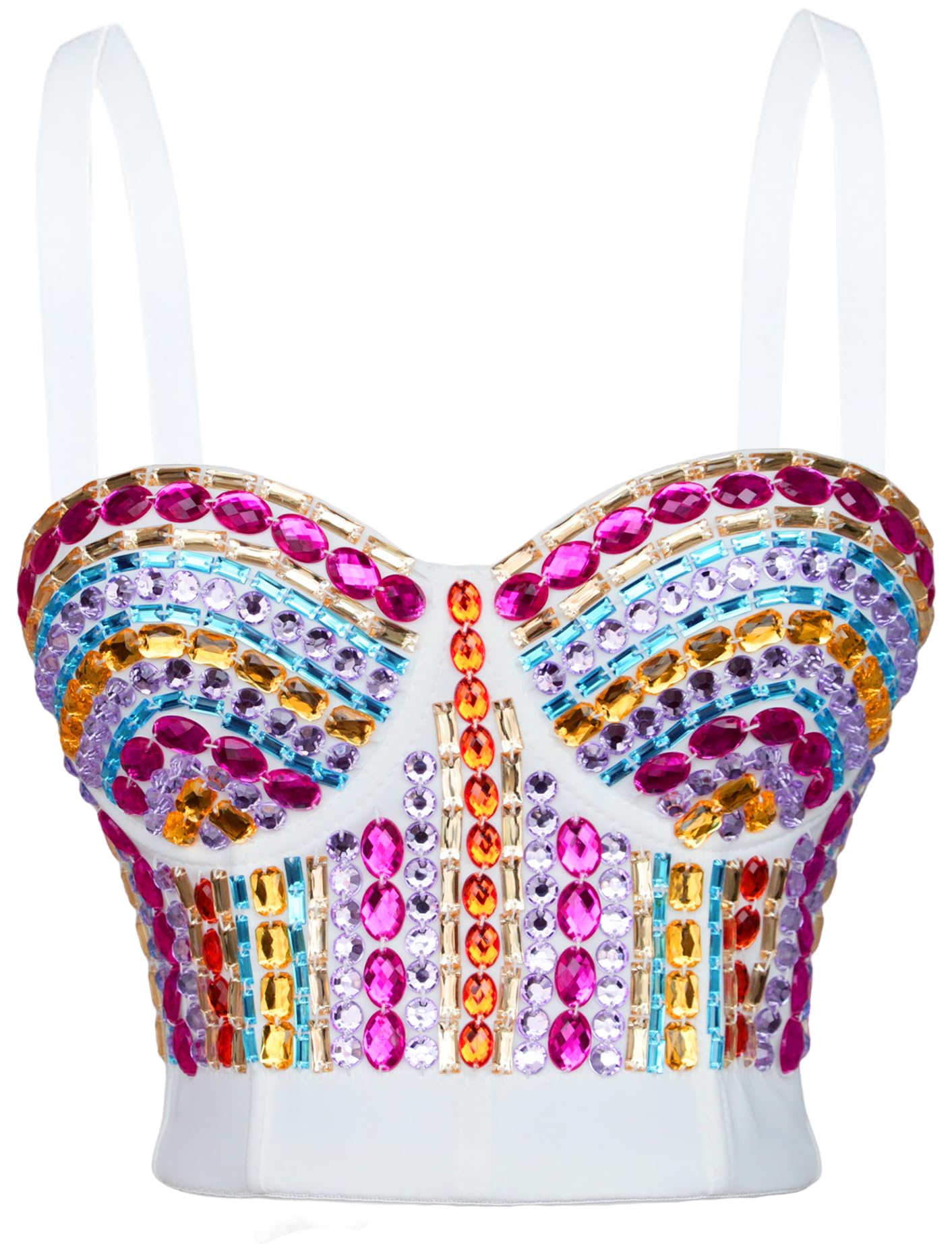 Sexy Rhinestone Glitter Push Up Bustier Crop Top for Women - Club Party Corset Bra with Gemstone Details | Perfect for Night Out, Bachelorette Party & Costume Events