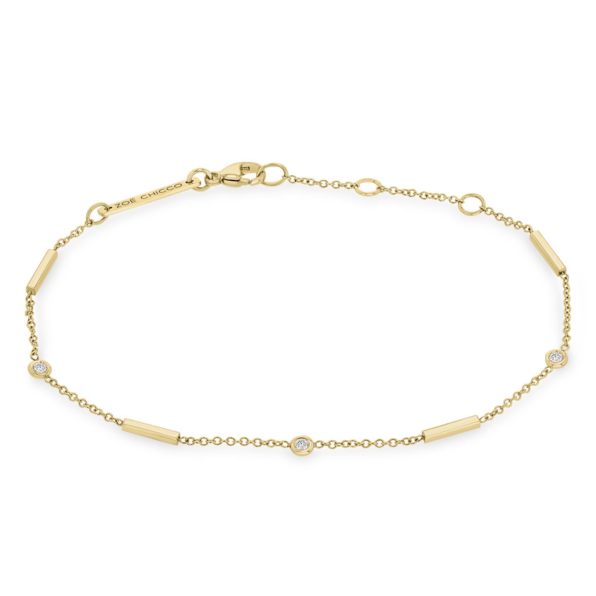 14K Gold Horizontal Bar & Floating Diamond Station Bracelet - Elegant Stackable Bracelet for Women, Perfect for Everyday Wear, Gifts & Special Occasions