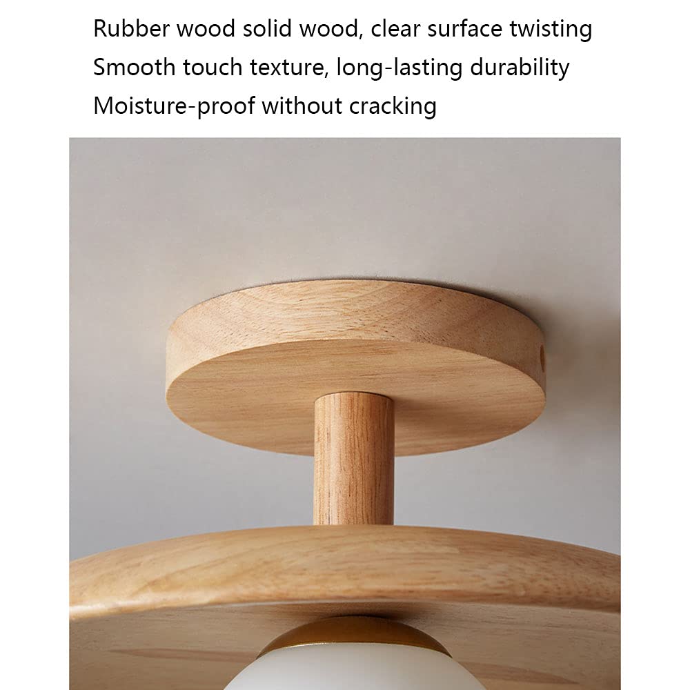Japanese Style Wooden Flush Mount LED Ceiling Light - White Light Modern Minimalist Fixture for Bedroom, Living Room, Corridor & Entryway