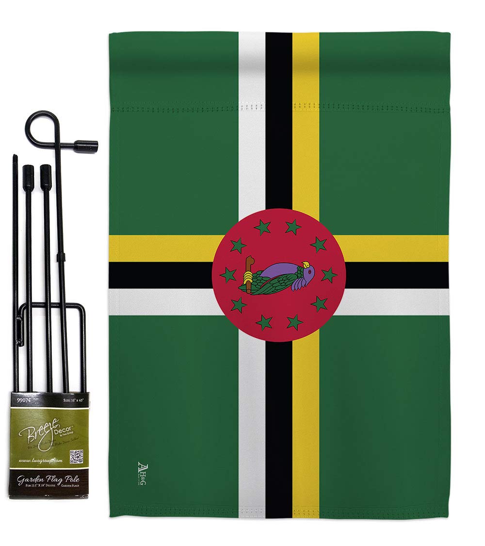 Americana Home & Garden Dominica Double-Sided Garden Flag Set with Stand - Patriotic Yard Decor, Made in USA | Perfect for Front Porch, Lawn Display & International Country-Themed Home Decoration