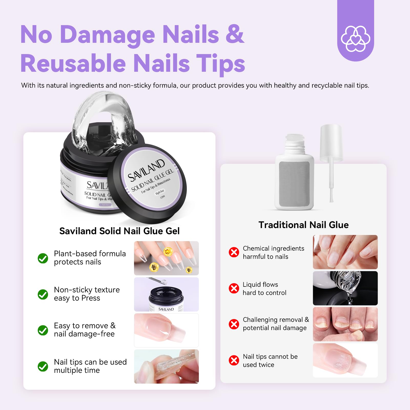 Saviland 15g Extra Strong UV Nail Glue Gel for Press on Nails & Acrylic Nails – Long Lasting False Nail Tips Adhesive, Non-Sticky 3D Nail Art Gel – Perfect for Salon, Home Manicures & Nail Decorations