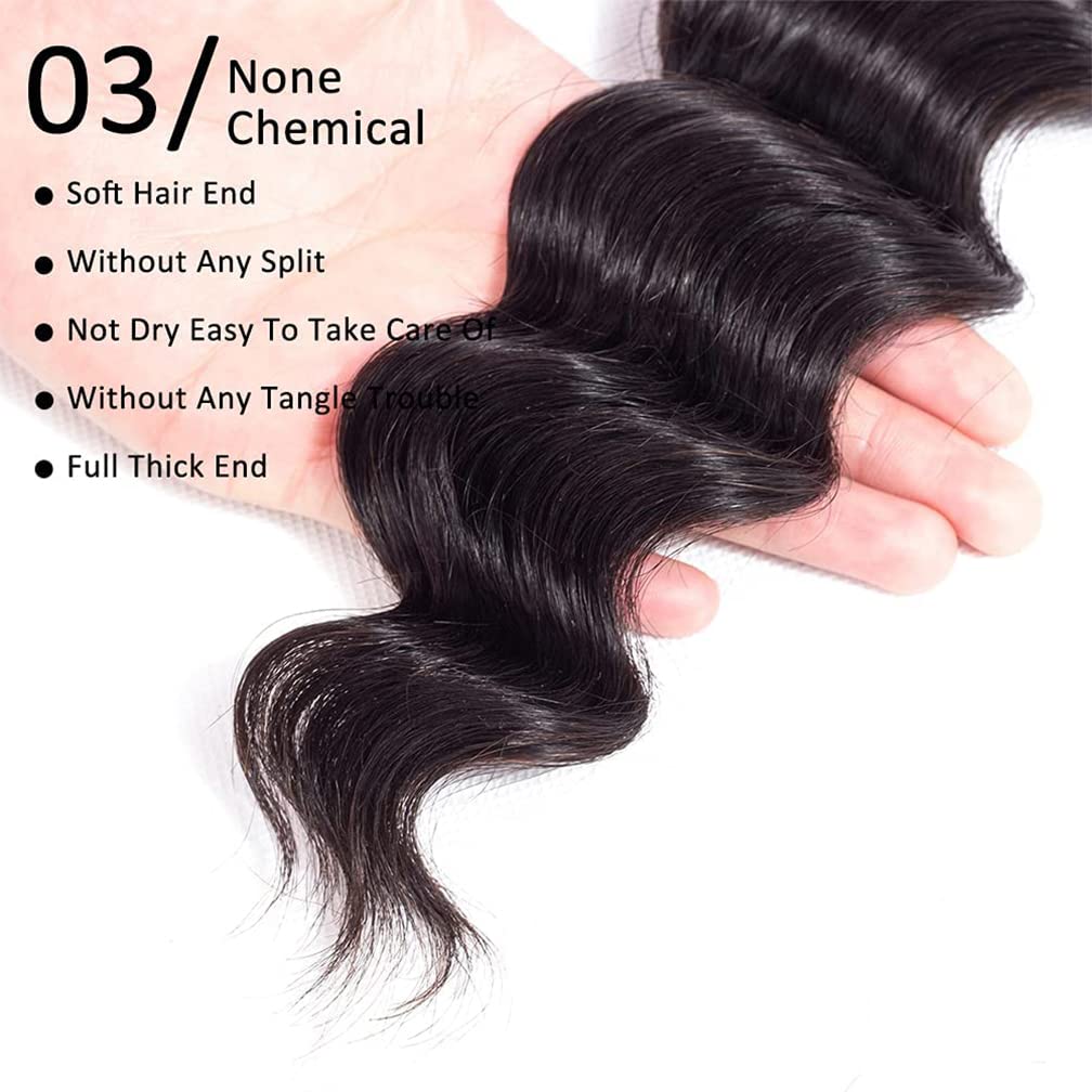 Brazilian Virgin Human Hair Bundles 22 24 26 Inch - Loose Deep Wave Hair Extensions for Black Women | Natural Black Hair Weave for Styling & Volume | Perfect for Daily Wear, Parties & Special Occasions
