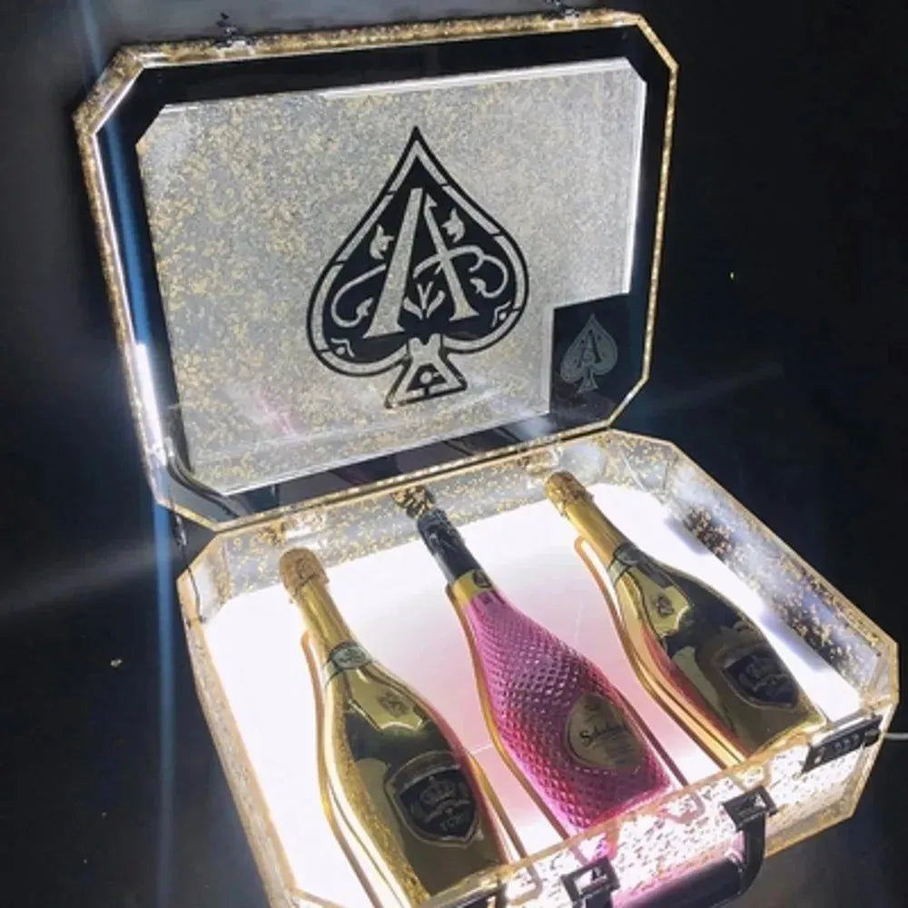 Custom Rechargeable LED Ace of Spade Champagne Bottle Carrier with Logo - Wedding, Nightclub, Party, Lounge & Bar Accessories - Perfect for Celebrations, VIP Events & Club Promotions