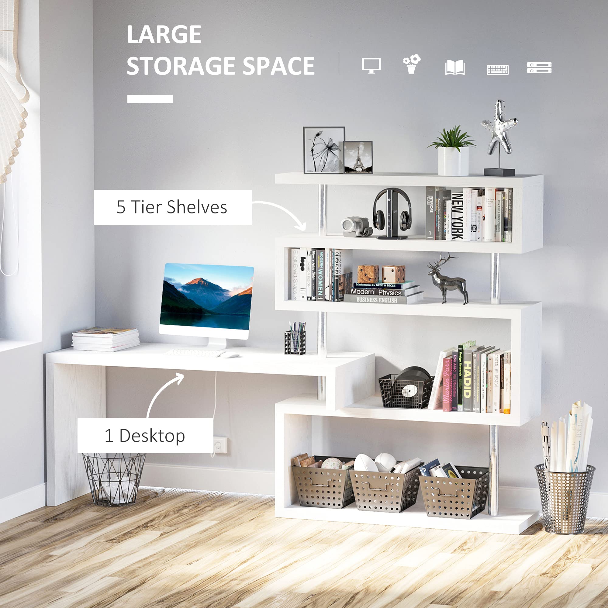 HOMCOM L-Shaped Computer Desk 94.5 x 23.5 x 64.75 Inches, White Corner Desk for Home Office with Spacious Work Surface - Perfect for Gaming, Study & Remote Work