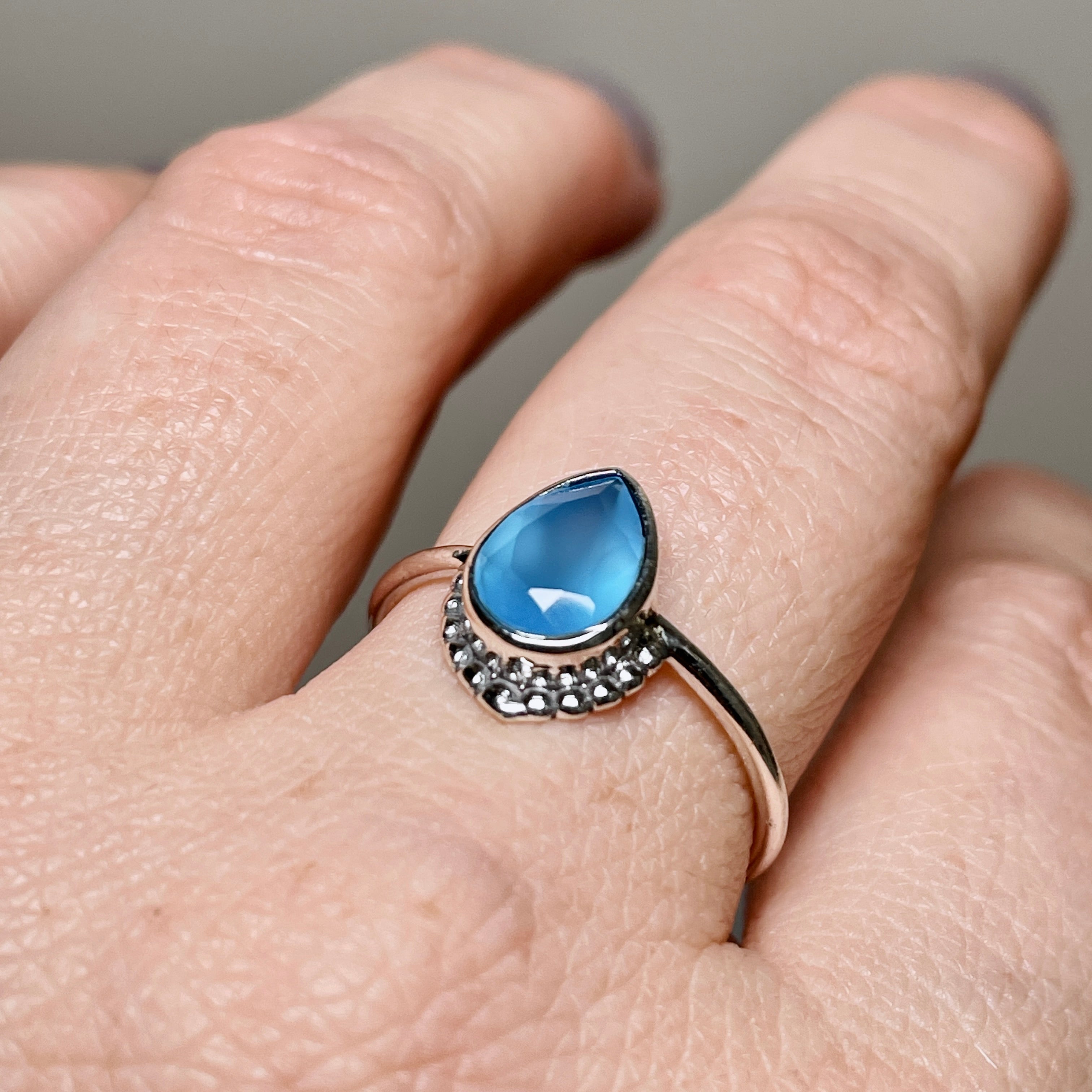 Blue Chalcedony Teardrop Fine Band Ring R3800 BCH – Elegant Gemstone Jewelry for Women, Perfect for Weddings, Parties & Everyday Wear