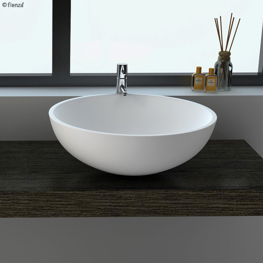 Fienza CSB038 Lexy 15-Inch Countertop Solid Surface Bathroom Sink in Matte White - Perfect for Modern Vanities and Powder Rooms