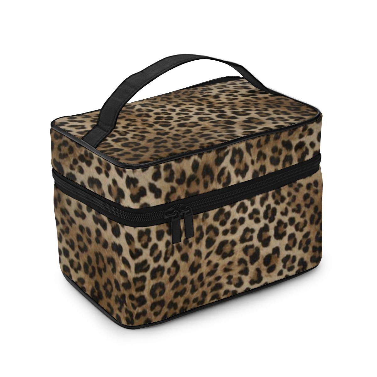 MSGUIDE Leopard Print Makeup Bag for Women - Travel Cosmetic Organizer with Handle, Waterproof Toiletry Bag for Girls | Perfect for Vacation, Gym & Daily Essentials Storage