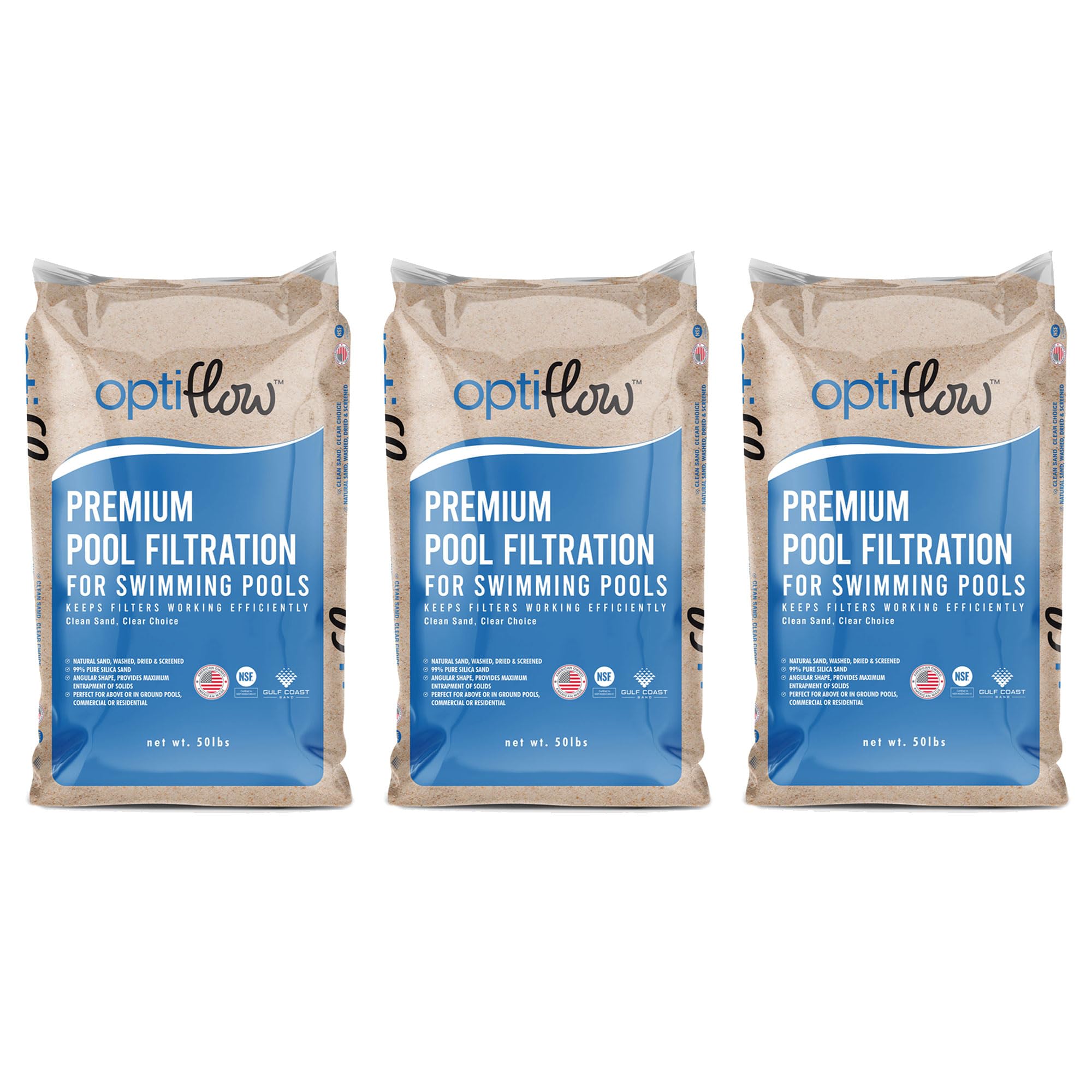 50lb Premium Pool Filter Sand - High Purity Silica for In-Ground & Above Ground Pools | Residential & Commercial Use | 3 Pack | Perfect for Crystal Clear Water & Low Maintenance Pool Care