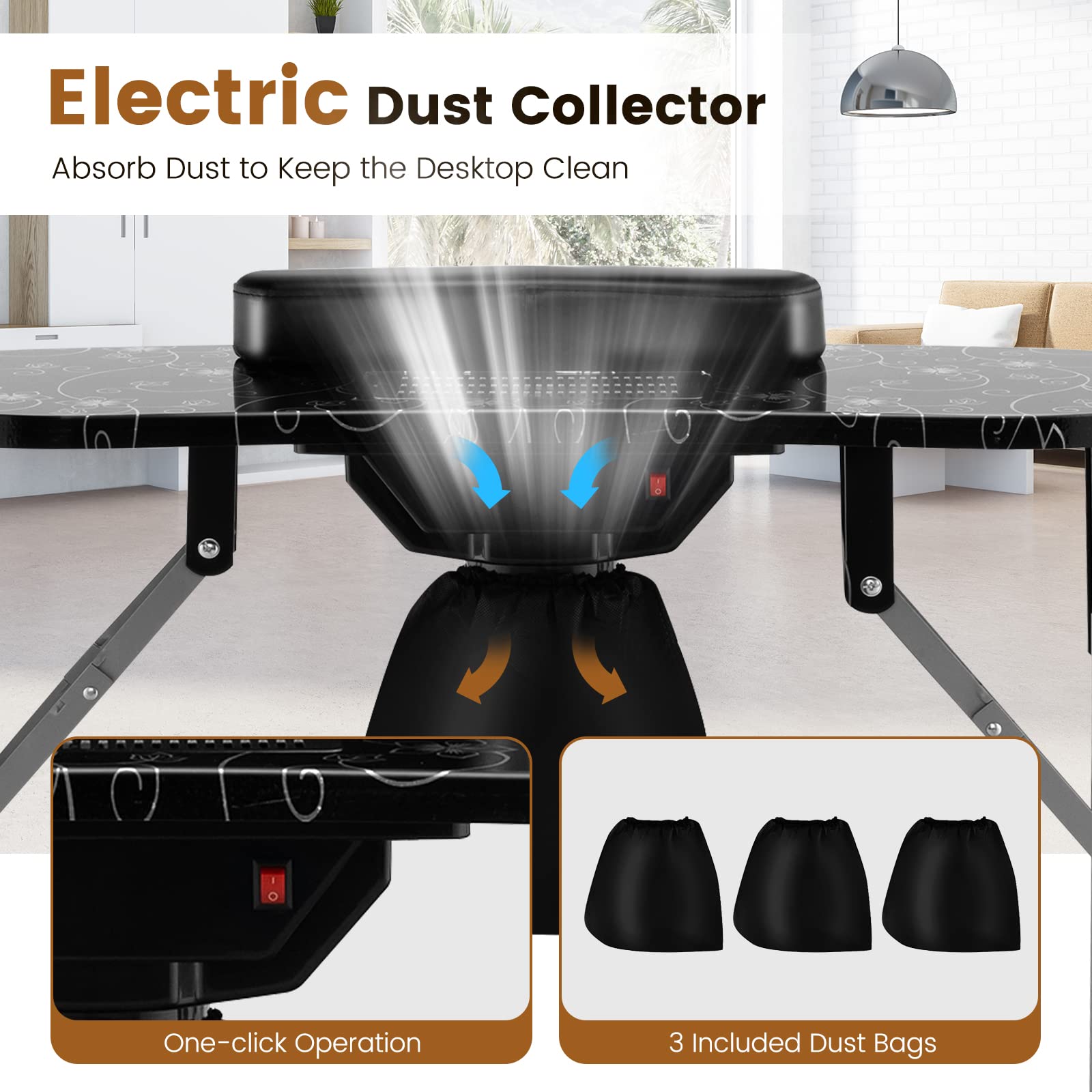 Giantex Professional Portable Nail Table for Manicurists - Electric Dust Collector, USB LED Lamp, Wrist Rest & 4 Lockable Wheels - Foldable Nail Tech Desk with Carry Bag (Black) | Perfect for Salon, Home Use & Mobile Nail Services
