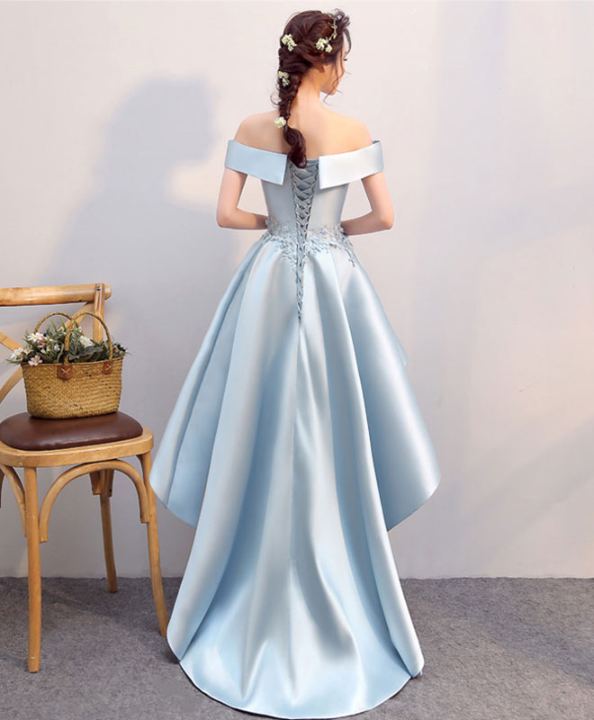Light Blue High-Low Lace Prom Dress | Elegant Formal Bridesmaid Gown for Weddings & Special Occasions