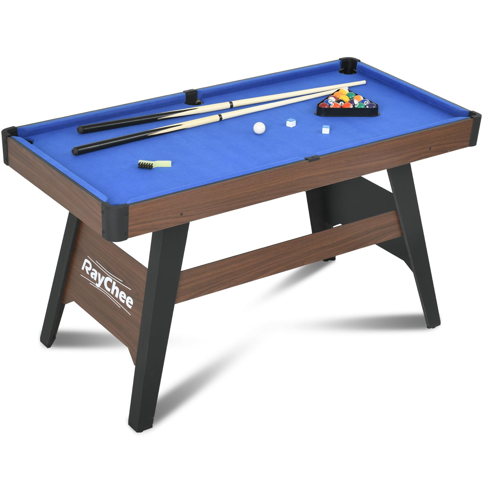 4.5Ft Portable Pool Table for Kids & Adults - Mini Billiards Game Set with 2 Cue Sticks, Balls, Triangle, Chalk & Brush - Perfect for Family Game Nights, Home Bars, and Gym Room Entertainment