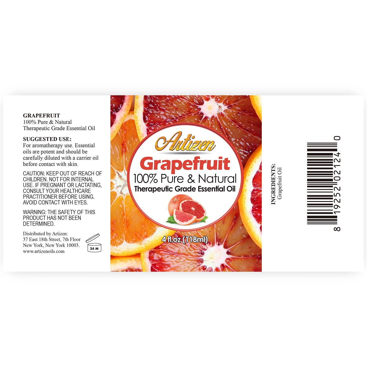 Artizen 4oz (118ml) 100% Pure Grapefruit Essential Oil for Aromatherapy, Diffusers, Massage & DIY Skincare - Cold Pressed, Natural Mood Booster & Stress Relief