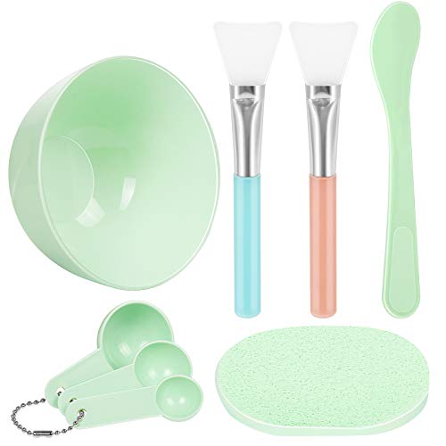 Teenitor DIY Face Mask Mixing Bowl Set - 8-Piece Kit with Silicone Brush, Spatula, Measuring Gauges & Puff | Perfect for At-Home Skincare, Spa Treatments & Beauty Salon Use | Green