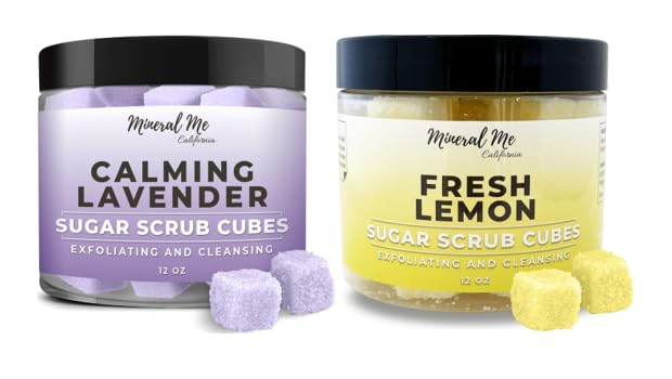 Exfoliating Body Scrub Cubes - 12oz Lavender & Fresh Lemon Sugar Scrub with Mango Butter & Shea Butter - Hydrating & Natural Organic Body Exfoliator for Smooth Skin - Perfect for Spa Day, Dry Skin Treatment & At-Home Self Care Routine