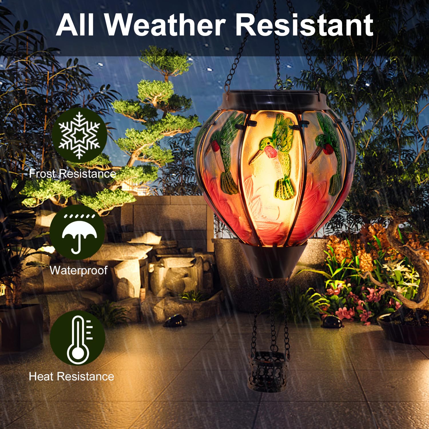 Solar-Powered Hummingbird Hanging Lantern with Flickering Flame Effect - Waterproof Outdoor Decorative Light for Garden, Yard, Patio, Pathway & Porch | Perfect for Evening Ambiance and Special Occasions