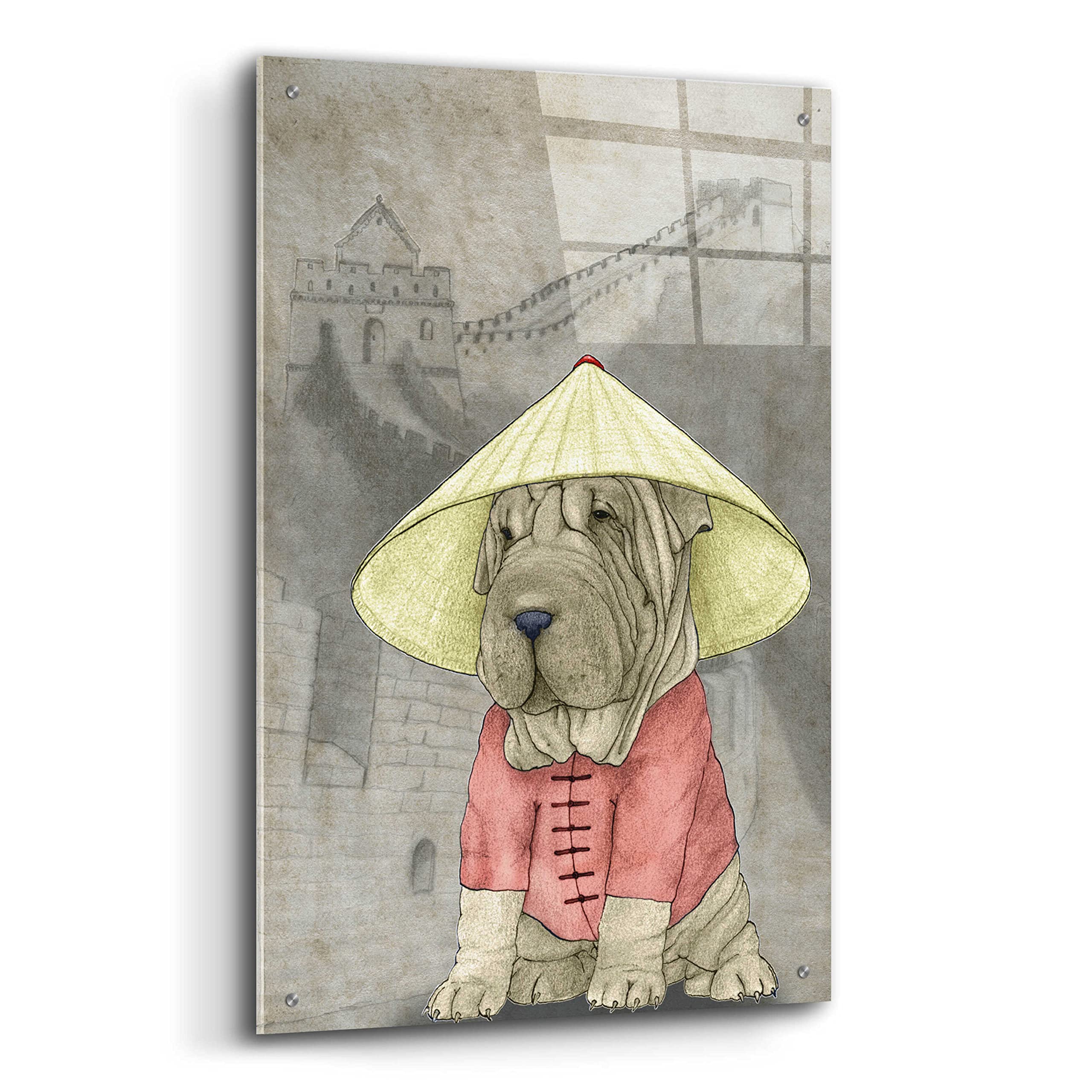Barruf Acrylic Glass Wall Art - 'Shar Pei with The Great Wall' Painting, 24x36 Inches, Modern Home Decor for Living Room, Bedroom & Office