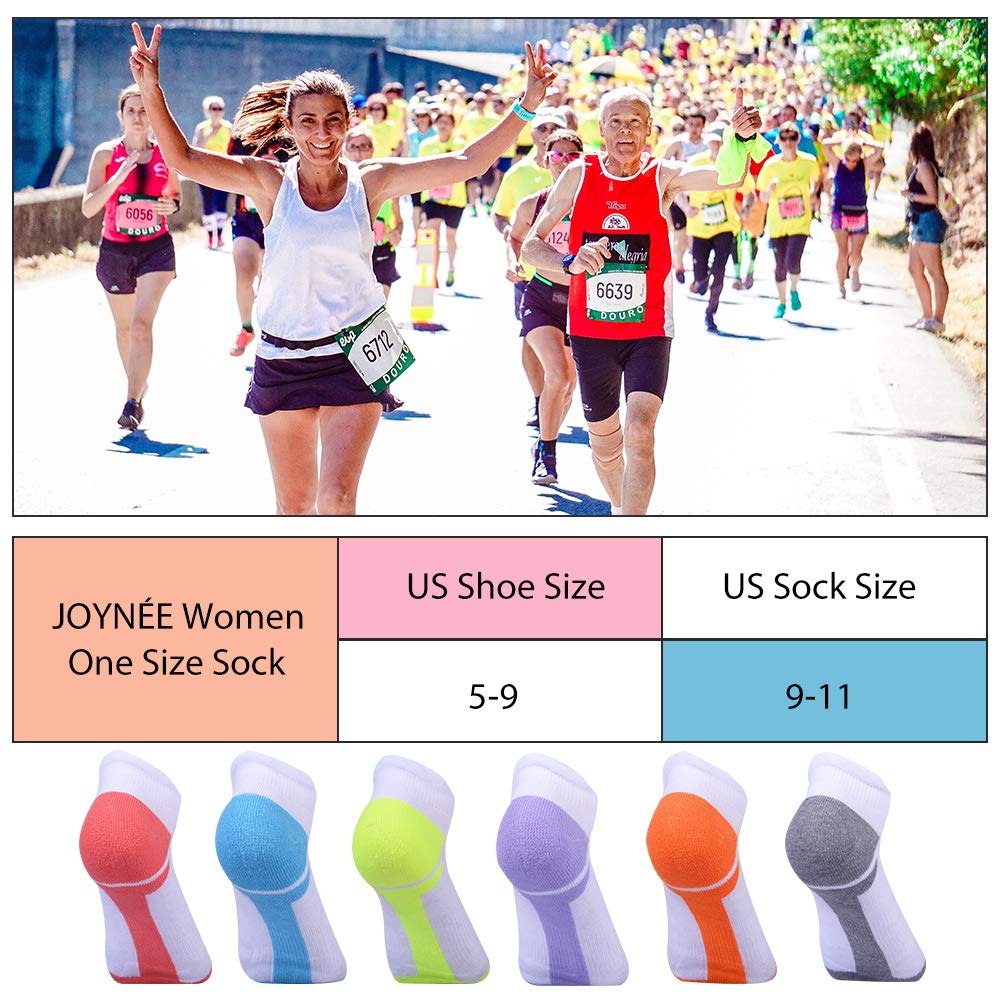 JOYNÉE Women's Athletic Running Socks - 6 Pack Low Cut Cushioned Sports Socks for Women, Breathable & Comfortable, Size 9-11 (White) - Perfect for Jogging, Gym Workouts & Everyday Wear