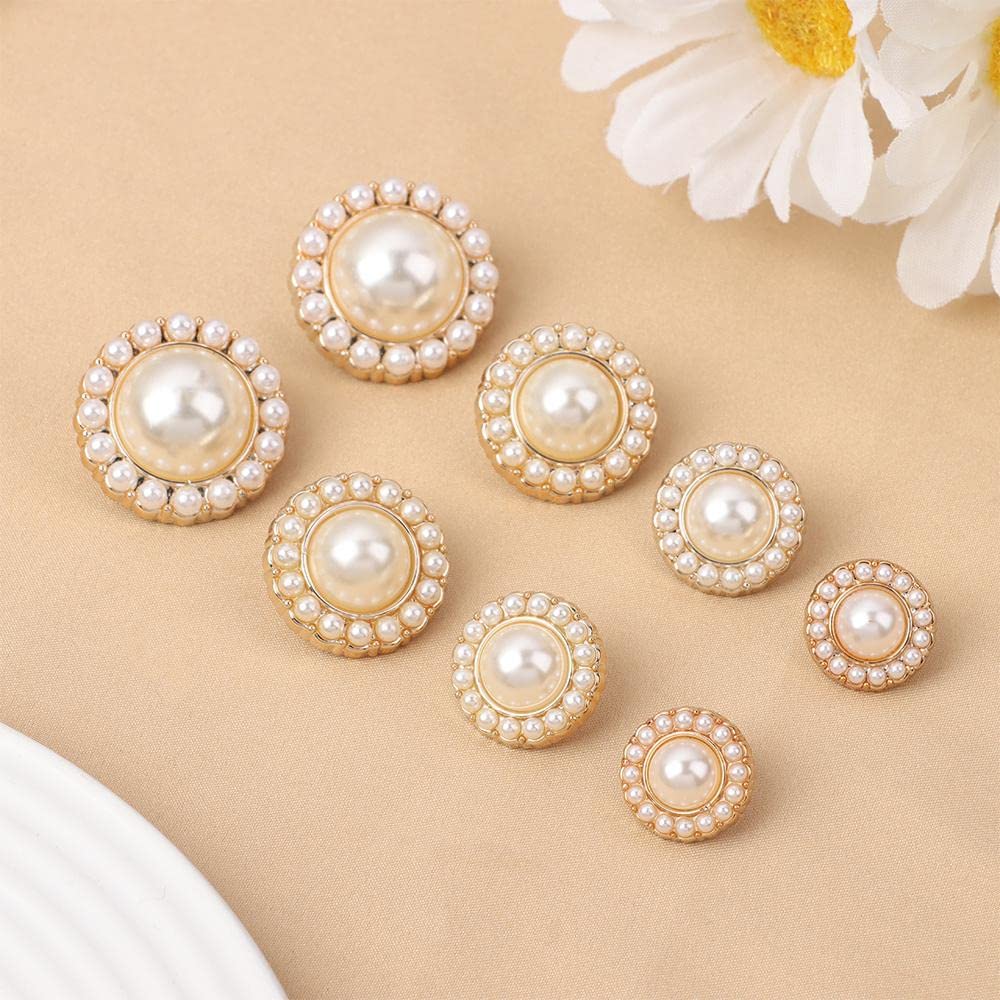 20Pcs Gold Alloy Pearl Buttons for DIY Sewing, Clothing, and Needlework - 0.78 Inch Decorative Handmade Accessories - Perfect for Dresses, Jackets, and Craft Projects