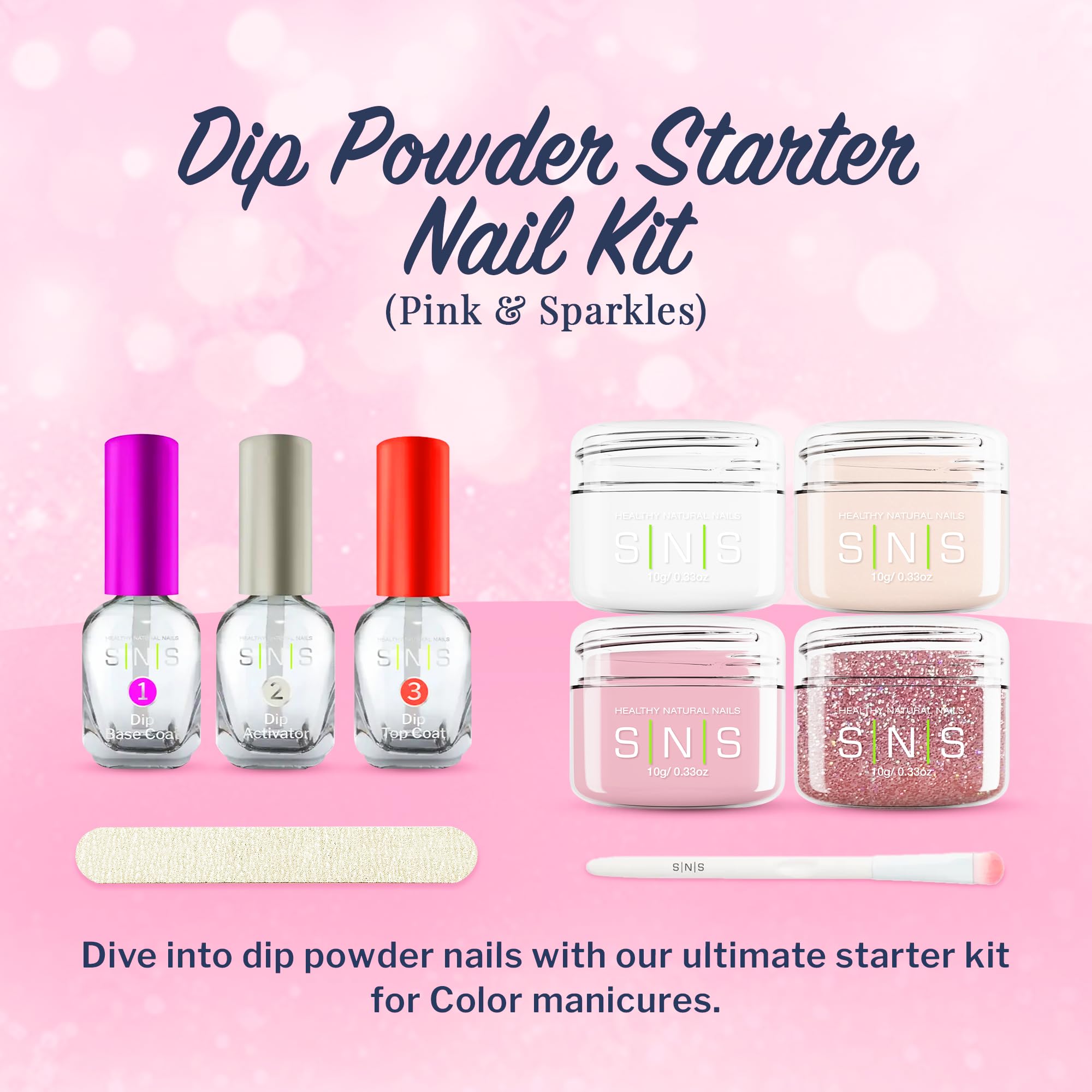 SNS Dip Powder Nail Kit - Pink & Sparkles Dipping Powder Starter Set with Long-Lasting Colors for Stronger Nails | DIY At-Home Manicure Kit for Salon-Quality Results | Perfect for Parties, Weddings and Everyday Wear