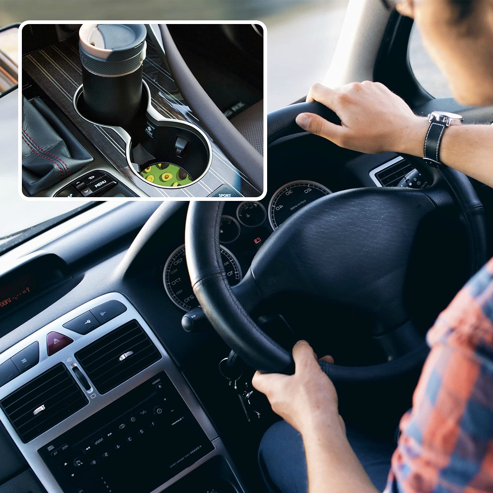 2 Pack Tropical Fruit Avocado Ceramic Car Coasters - Absorbent Cup Holder for Drinks, Cute Car Accessories (2.56in) - Perfect for Hot/Cold Beverages in Cars, Trucks & SUVs