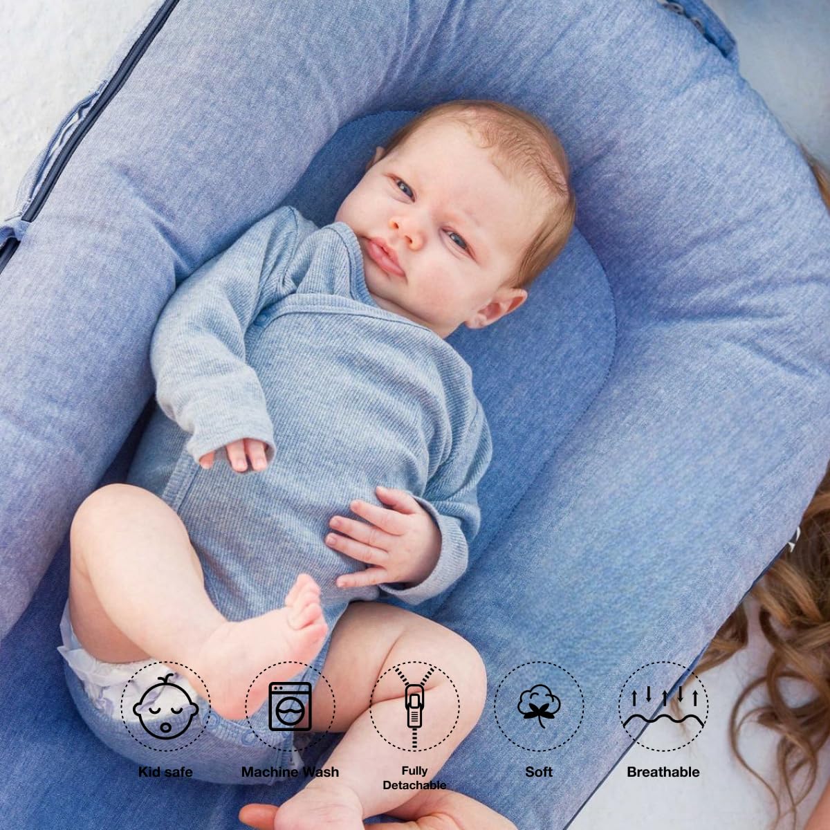 Premium Baby Lounger & Infant Nest Cover - 100% Cotton Portable Bassinet for Newborns 0-12 Months | Soft Corduroy Fabric (Beacon Grey) | Perfect for Nursery, Travel & Co-Sleeping