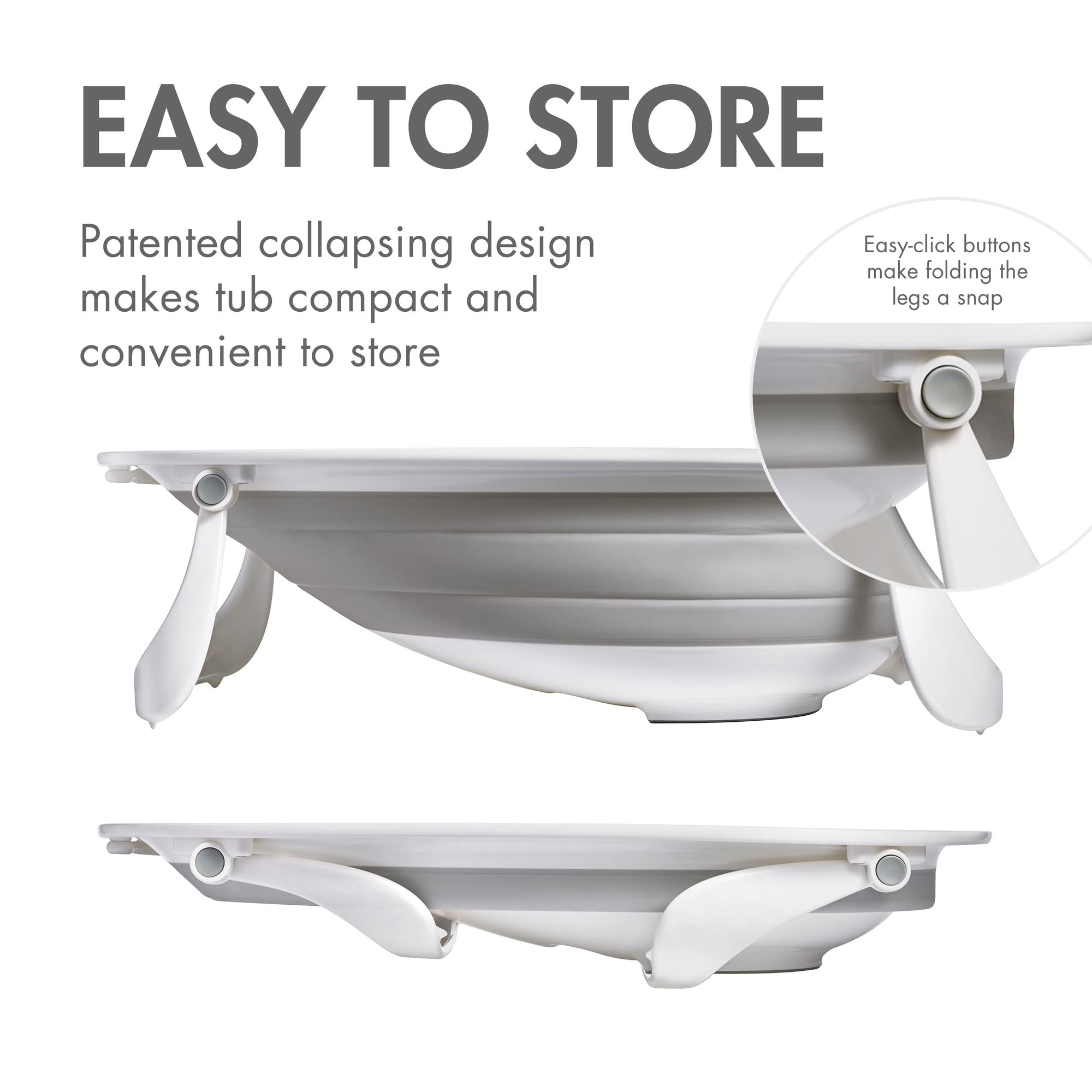 Boon Naked Collapsible Baby Bathtub - Portable Adjustable 2-Position Infant Tub for Newborns & Toddlers (0-18 Months) - Space-Saving Foldable Design for Travel & Home Use - Lightweight & Easy Storage - Perfect for Bath Time, Camping & Small Spaces - Gray