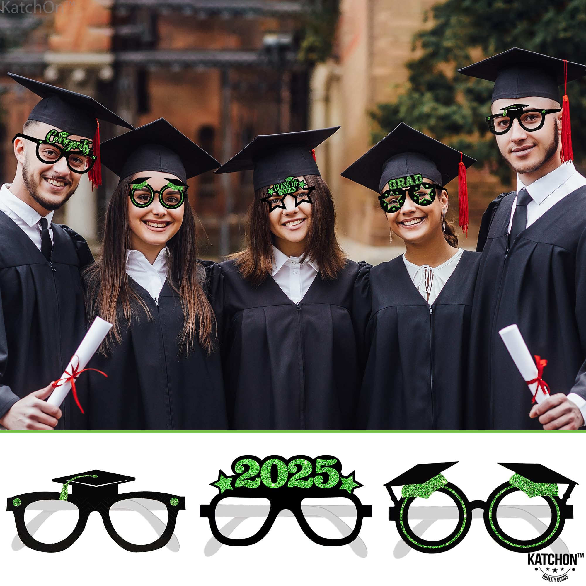 KatchOn Green Graduation Glasses 2025 - Pack of 12 | Class of 2025 Graduation Party Decorations & Photo Booth Props | Perfect for Graduation Ceremonies, Photo Shoots & School Celebrations