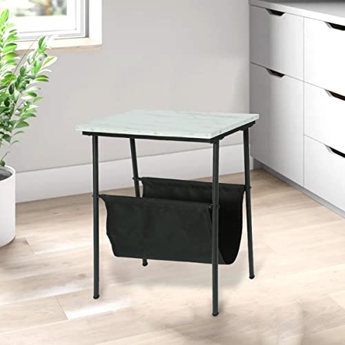 Multifunctional Storage End Table with Fabric Basket - 17.72x9.84x23.62 Inches - Perfect for Living Room, Bedroom & Small Spaces - Organizer Side Table with Hidden Storage