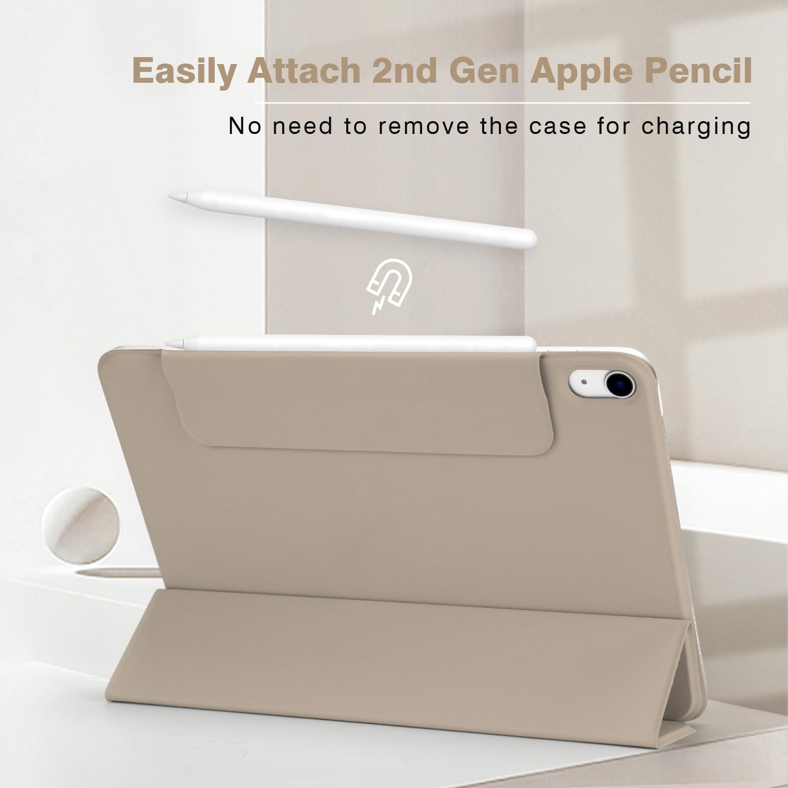 Magnetic Slim Smart Folio Case for iPad Air 7/6/5/4 (10.9 & 11 Inch) - Compatible with iPad Air 5th/4th Gen 2022/2020 & M3/M2 2025/2024 Models - Auto Sleep/Wake Function - Oat Coffee Color - Perfect for Work, Study & Travel Protection