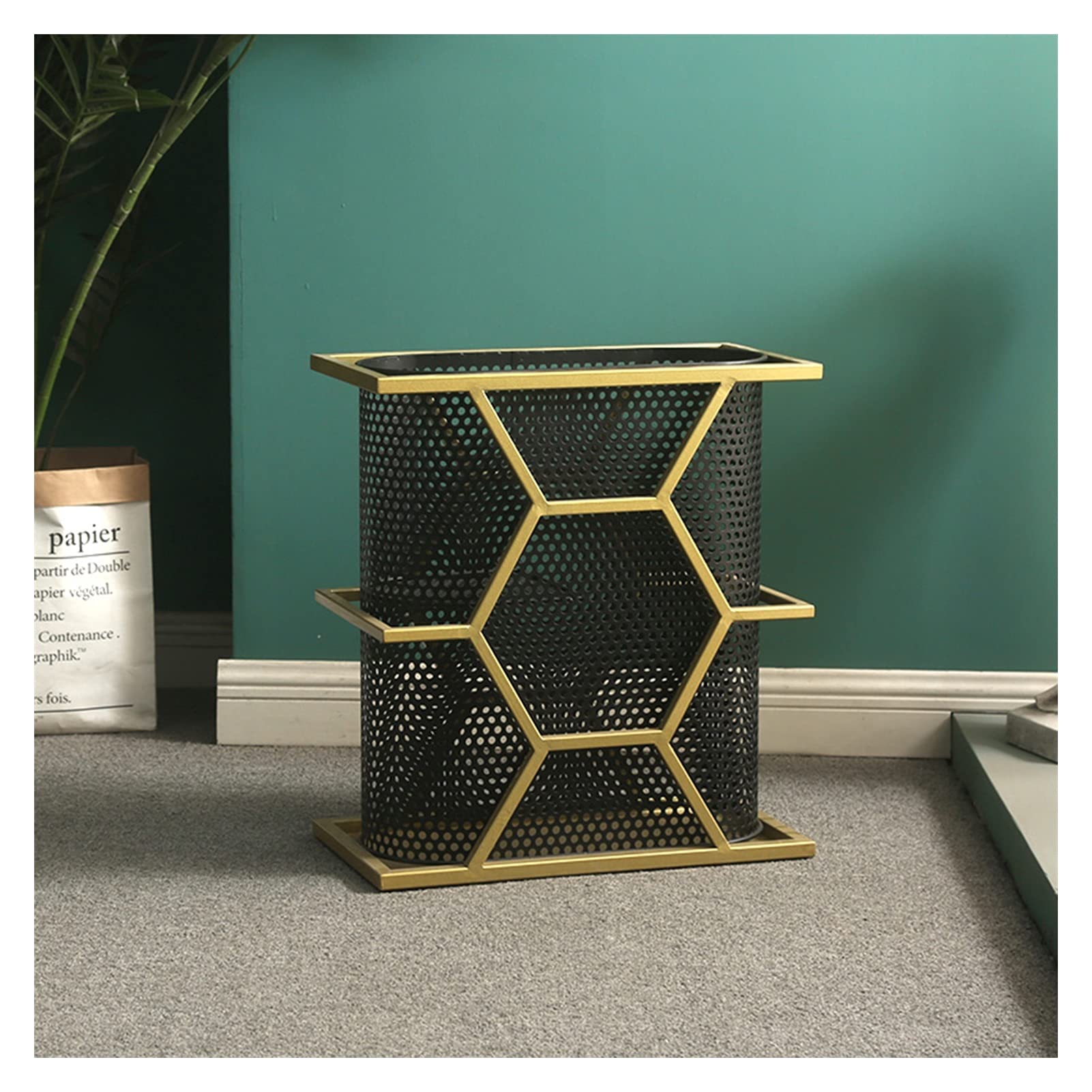Stylish Metal Umbrella Stand Holder - Black & Gold Hotel Office Corridor Organizer - Holds 15-18 Umbrellas for Entryway & Home Decor