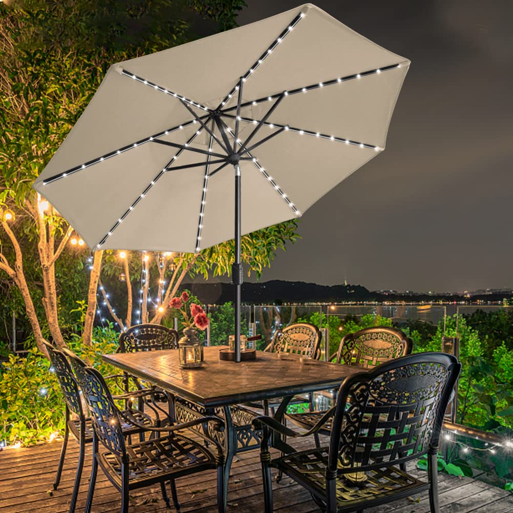 EliteShade 10-Year Fade-Resistant 9ft Solar LED Patio Umbrella with 80 Lights & Ventilation - Antique Beige Outdoor Market Umbrella for Garden, Poolside, Restaurant & Backyard Dining