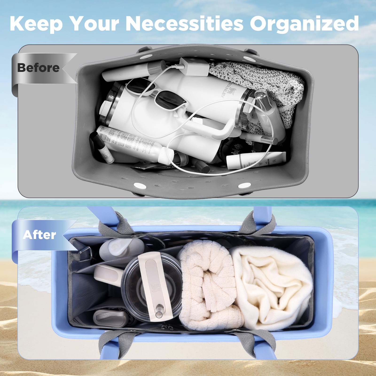 OUTXE Beach Bag Organizer - Lightweight Mesh Insert Divider Pouch for Baby Bogg Bags & Small Totes | Perfect for Beach Trips, Pool Days & Travel Accessories Organization