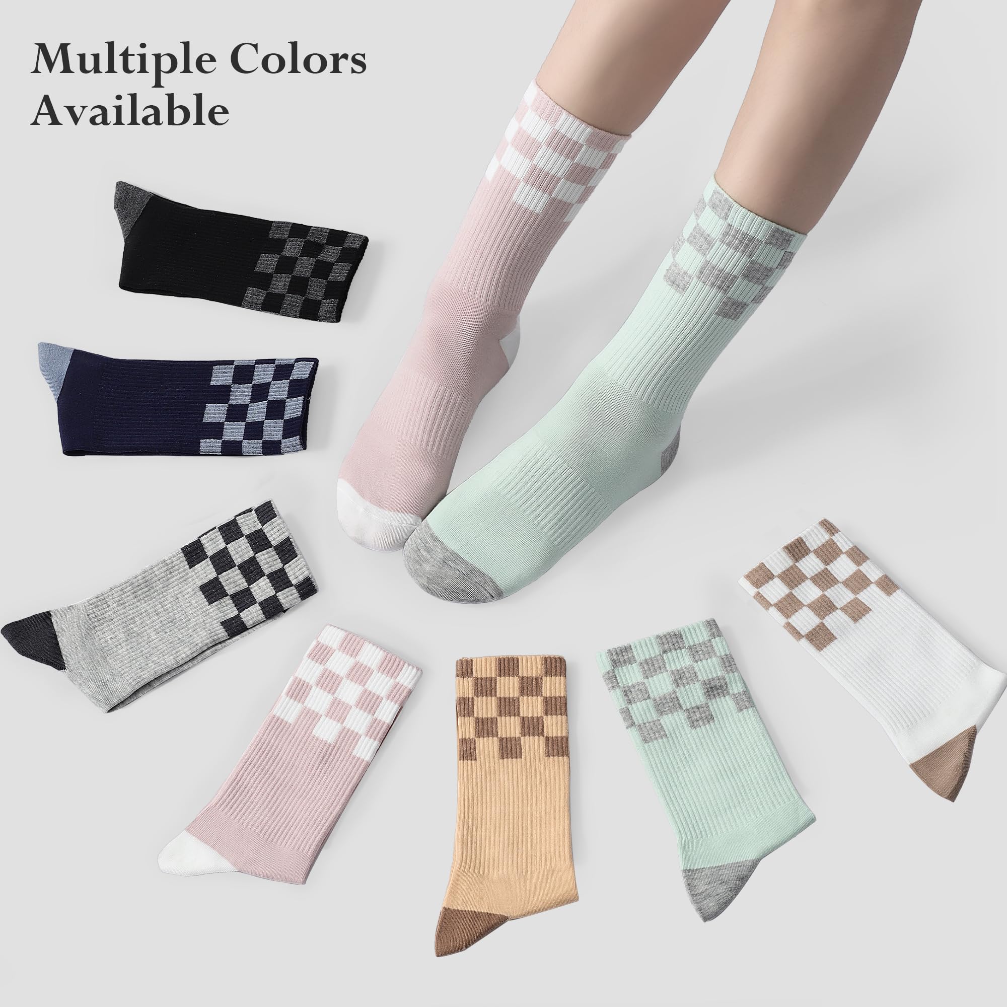Honeysea 6 Pairs Unisex Crew Socks - Checkerboard Athletic Compression Socks for Women & Men, Breathable Running & Sports Calf Socks - Perfect for Workouts, Jogging, and Daily Comfort Wear