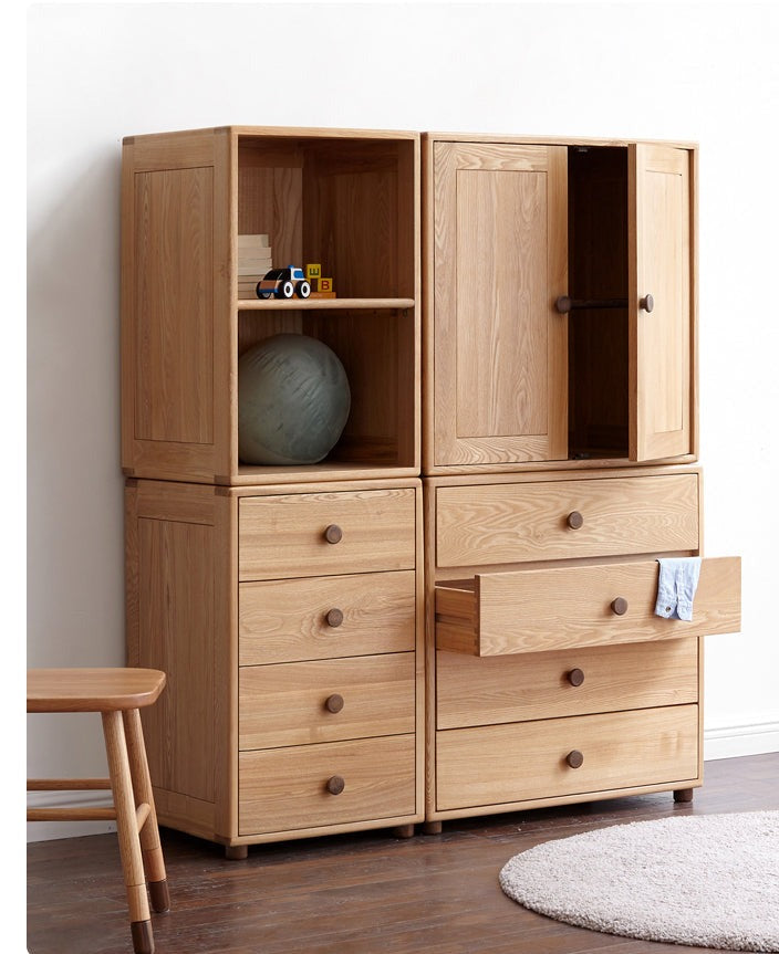 Oak Solid Wood Kids Dresser with 3 Drawers - Natural Wood Chest of Drawers for Nursery & Bedroom - Sturdy Storage Cabinet for Clothes, Toys & Baby Essentials