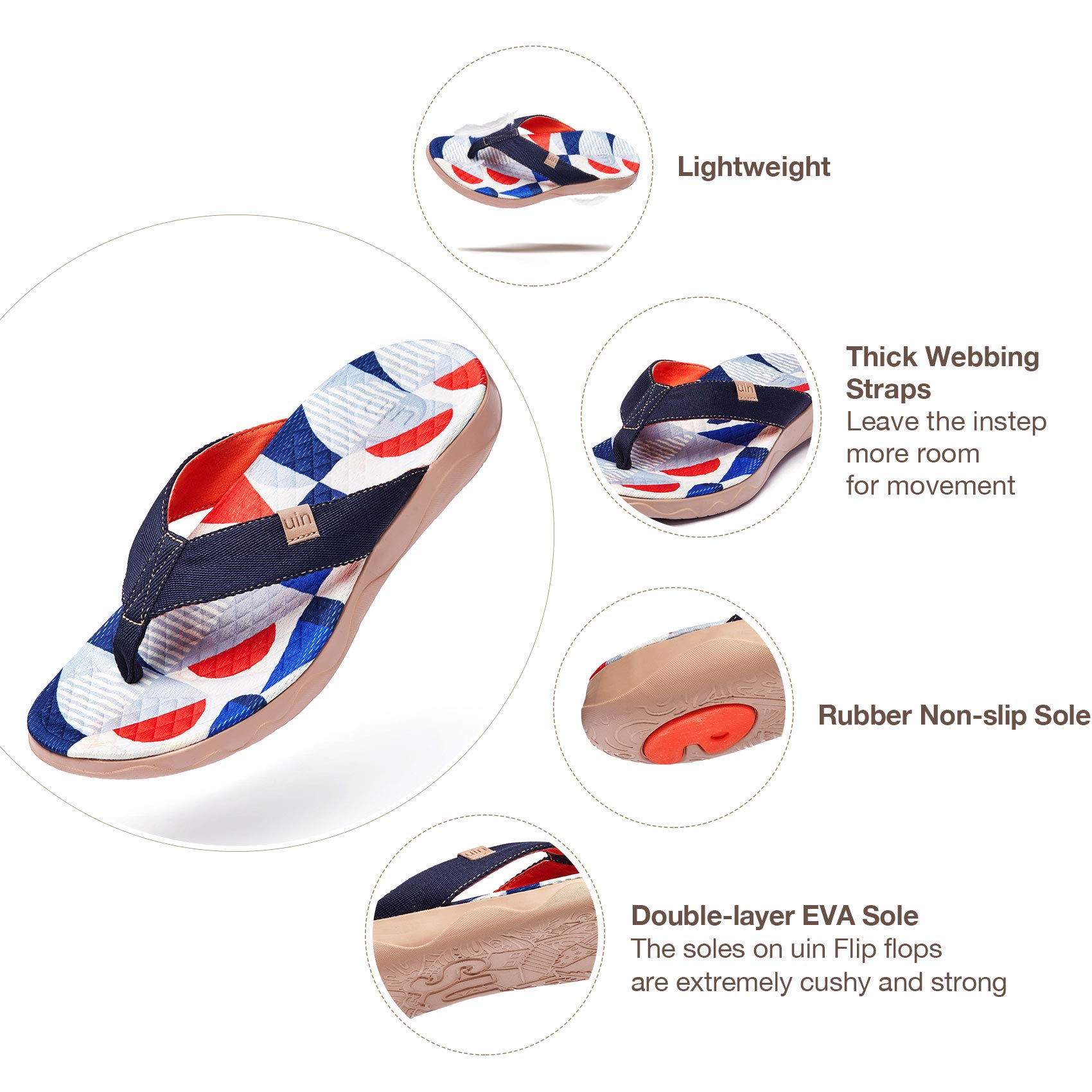 **UIN Men's Flip Flops - Comfortable Thong Sandals for Beach, Summer & Travel - Hand-Painted Art Design - Lightweight Casual Slippers for Walking, Poolside & Outdoor Adventures**