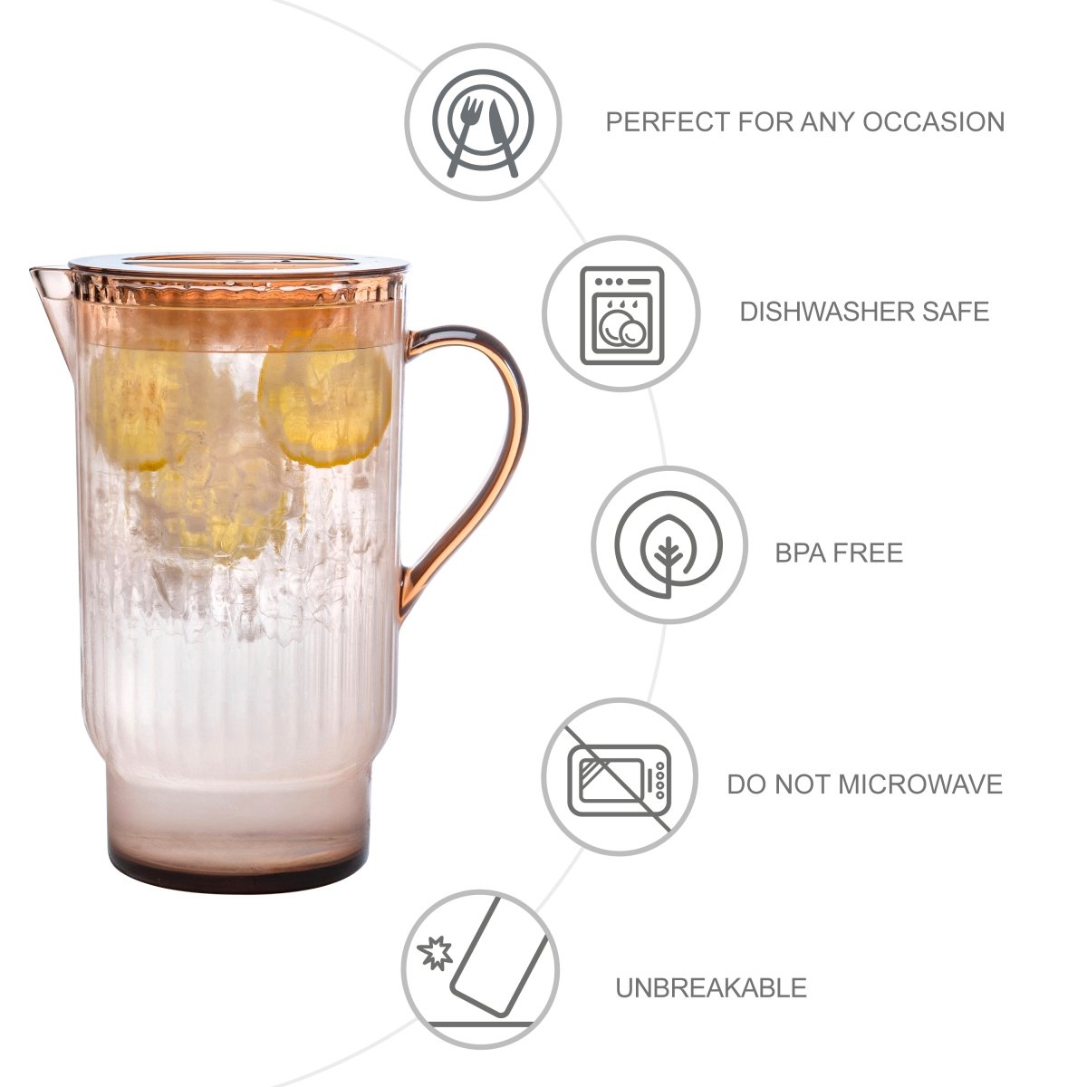 72oz Serenity Clear Water Pitcher with Lid - BPA Free Large Glass Pitcher for Iced Tea, Lemonade & Infused Water - Perfect for Refrigerator, Parties & Outdoor Gatherings