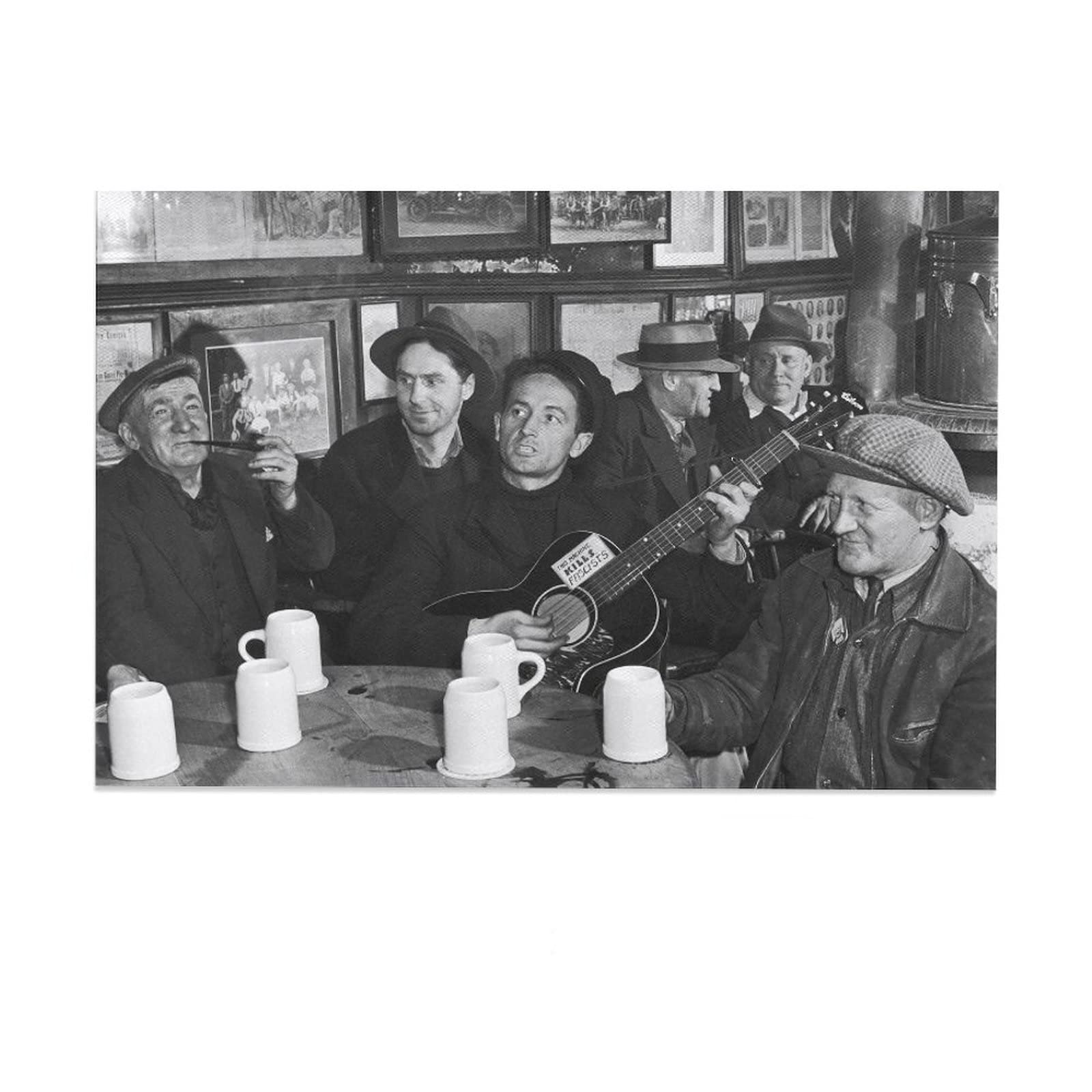 Woody Guthrie Bar Play Guitar Canvas Wall Art Print - Vintage Music Poster for Bedroom, Living Room & Office Decor - 12x18 Inch (30x45cm) - Perfect Gift for Musicians & Music Lovers - Enhance Your Home, Studio or Bar with Classic Americana Style