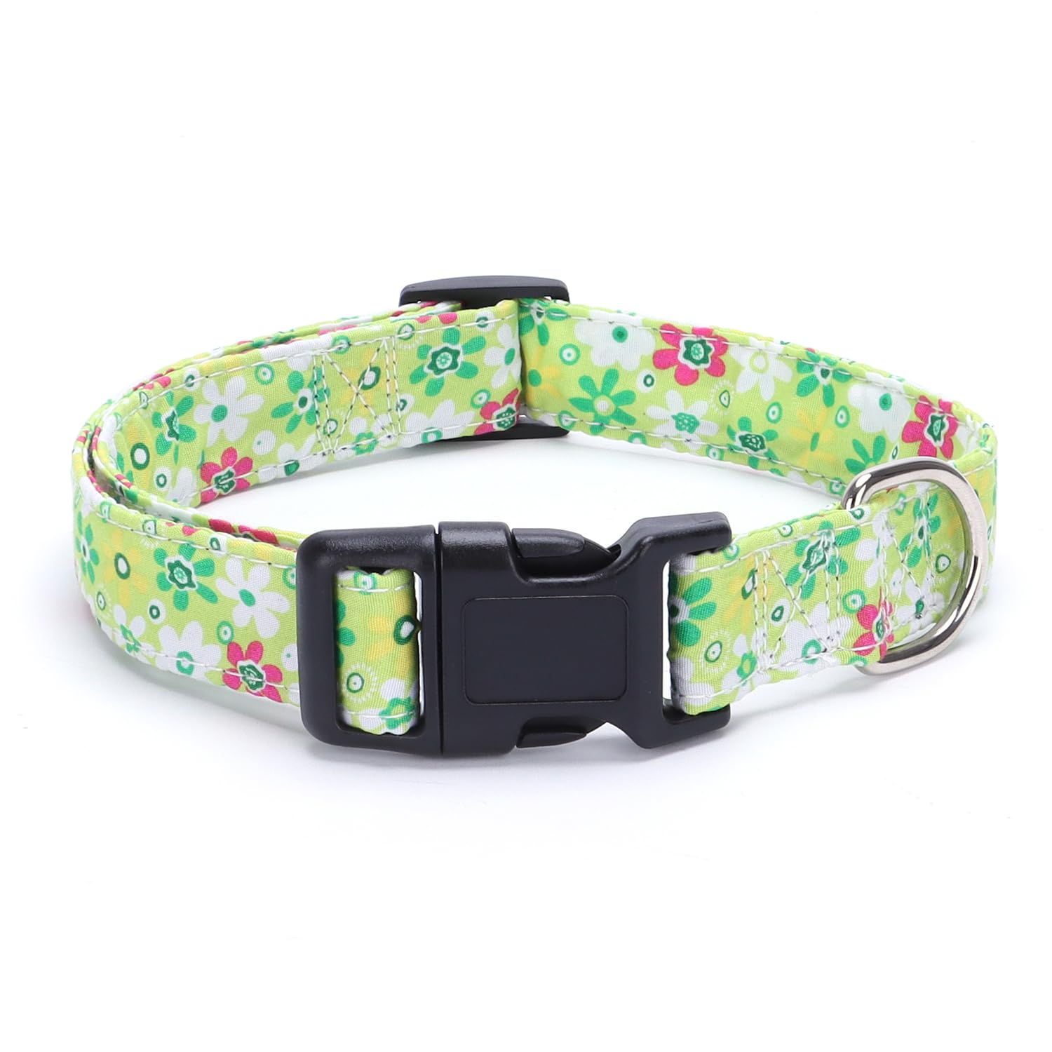 Moonpet Adjustable Soft Dog Collar - Bohemian Floral Design for Puppies & Small to Large Dogs - Unisex Cute Pet Accessory for Boys & Girls (Green Floral) - Perfect for Daily Walks, Training & Fashion Pet Outfits