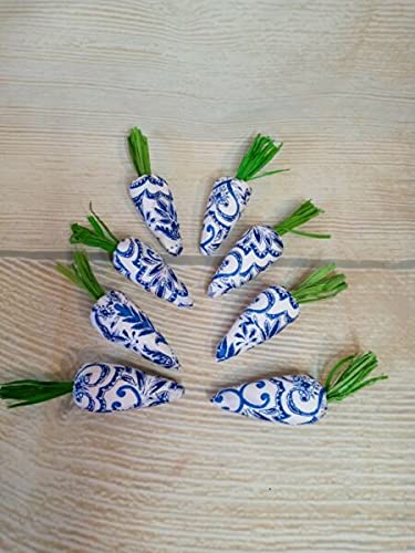 8 Blue Floral Carrot-Shaped Bowl Vase Fillers - Spring Garden Farmhouse Decor for Table Centerpiece, Easter & Holiday Home Decoration