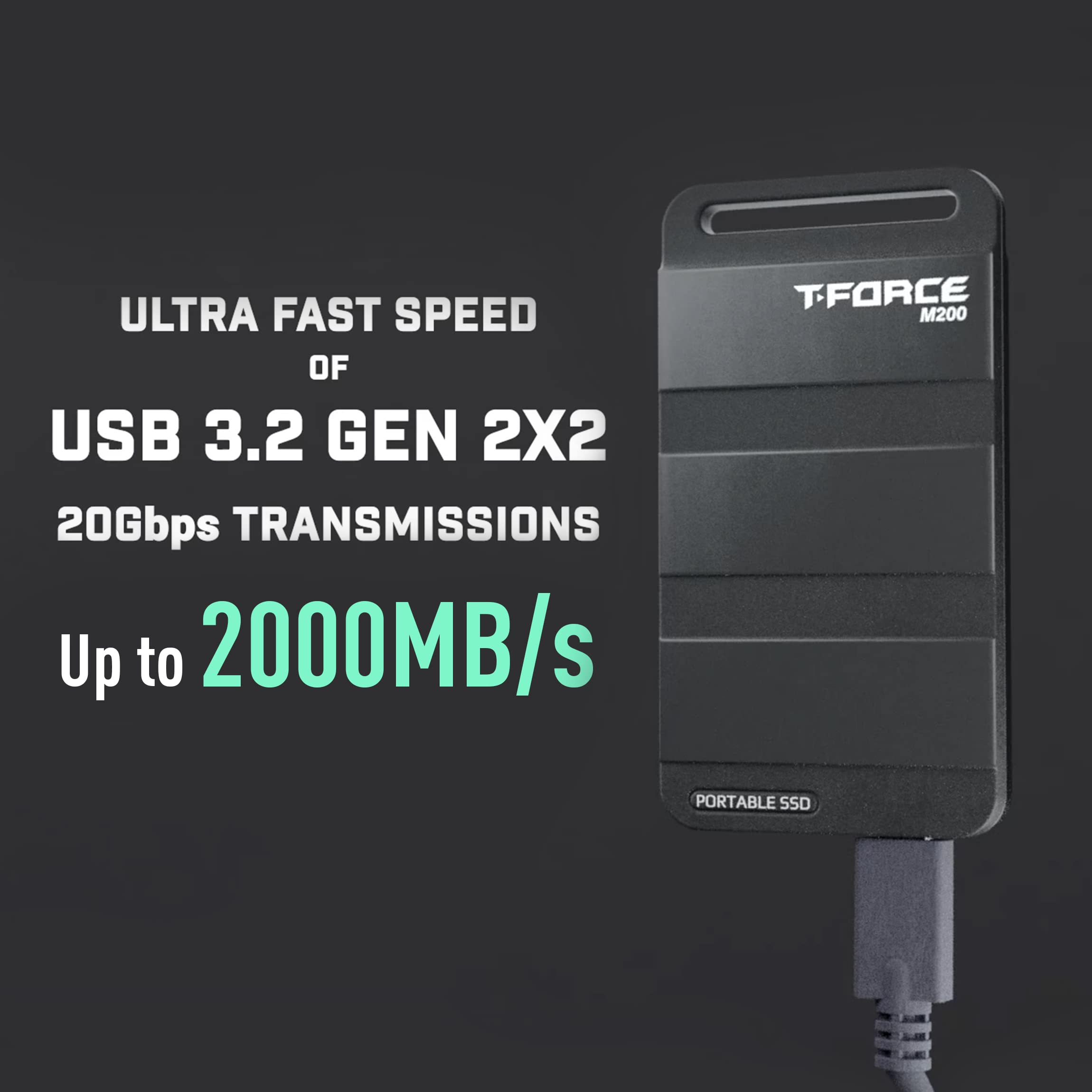TEAMGROUP M200 2TB Portable External SSD - USB 3.2 Gen 2 Type-C, Up to 1050MB/s, Compact & Lightweight for Gaming, Photography, Video Editing & Data Backup