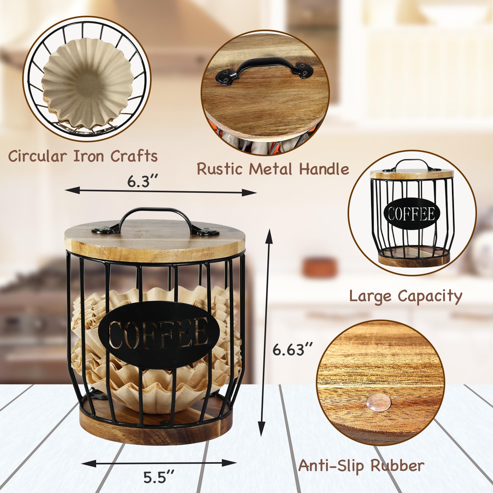 **Acacia Wood Coffee Pod Holder - Large Capacity K-Cup Storage Organizer with Wooden Base - Perfect for Kitchen Countertop & Coffee Bar Decor - Holds Pods & Capsules - Ideal for Keurig, Nespresso & Single-Serve Coffee Machines**