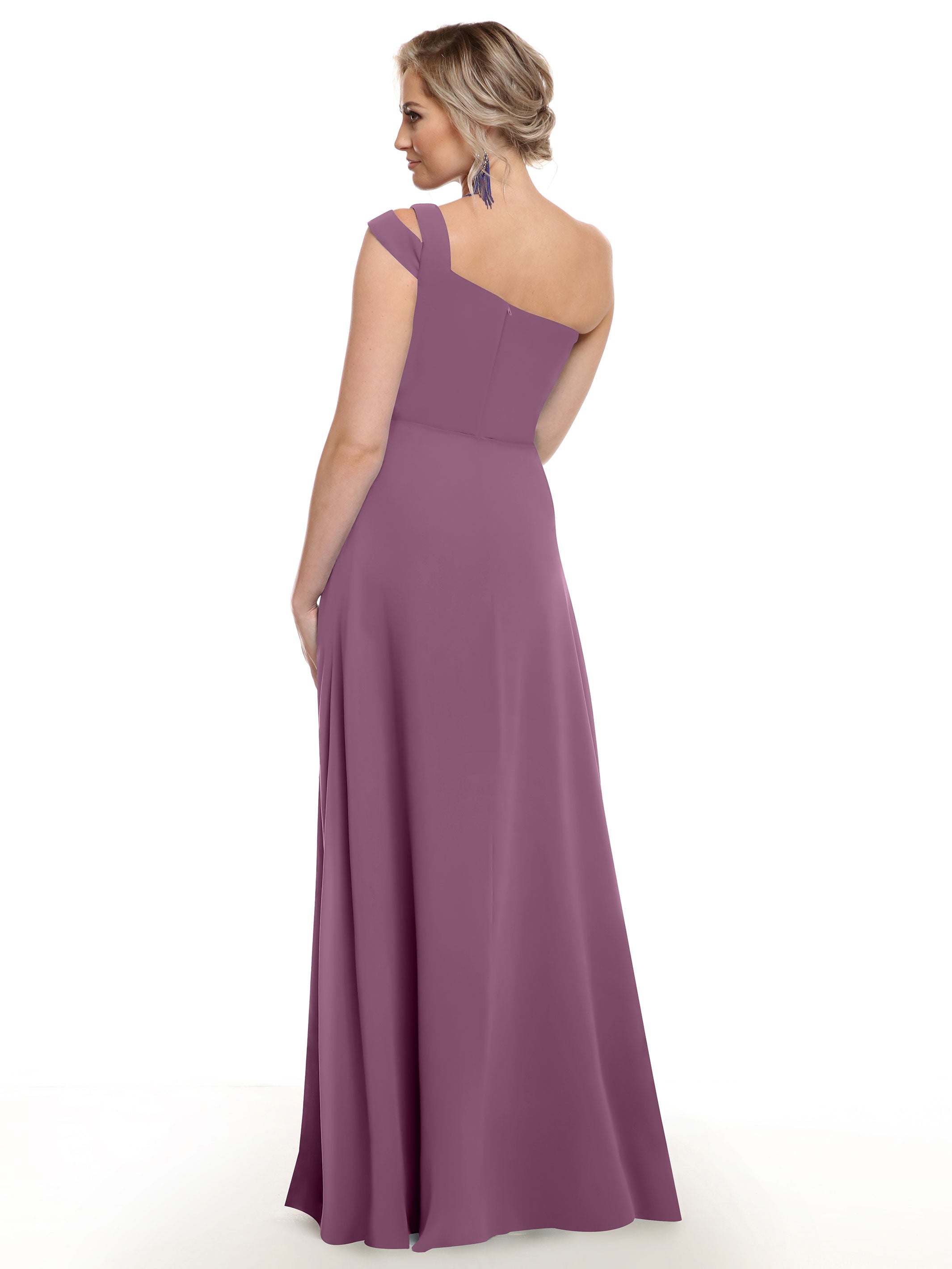 Elegant 80139 Chiffon A-Line One Shoulder Bridesmaid Dress with High Slit - Perfect for Weddings, Prom & Formal Events