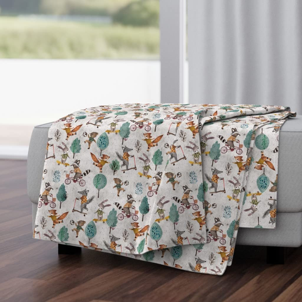 Luxe Velvet Throw Blanket 50x70 Inches - Grey Woodland Animals Print (Rabbit, Bear, Fox, Raccoon) for Sofa, Bed & Outdoor Use - Soft Cozy Blanket for Camping, Picnics and Home Decor