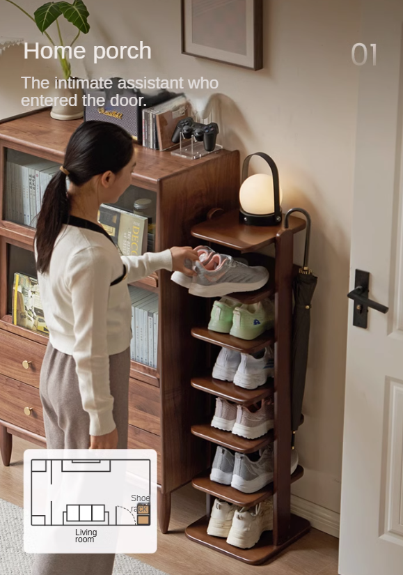 Solid Beech Wood Ultra Narrow Shoe Cabinet - Space Saving Entryway Storage Organizer for Small Apartments & Closets