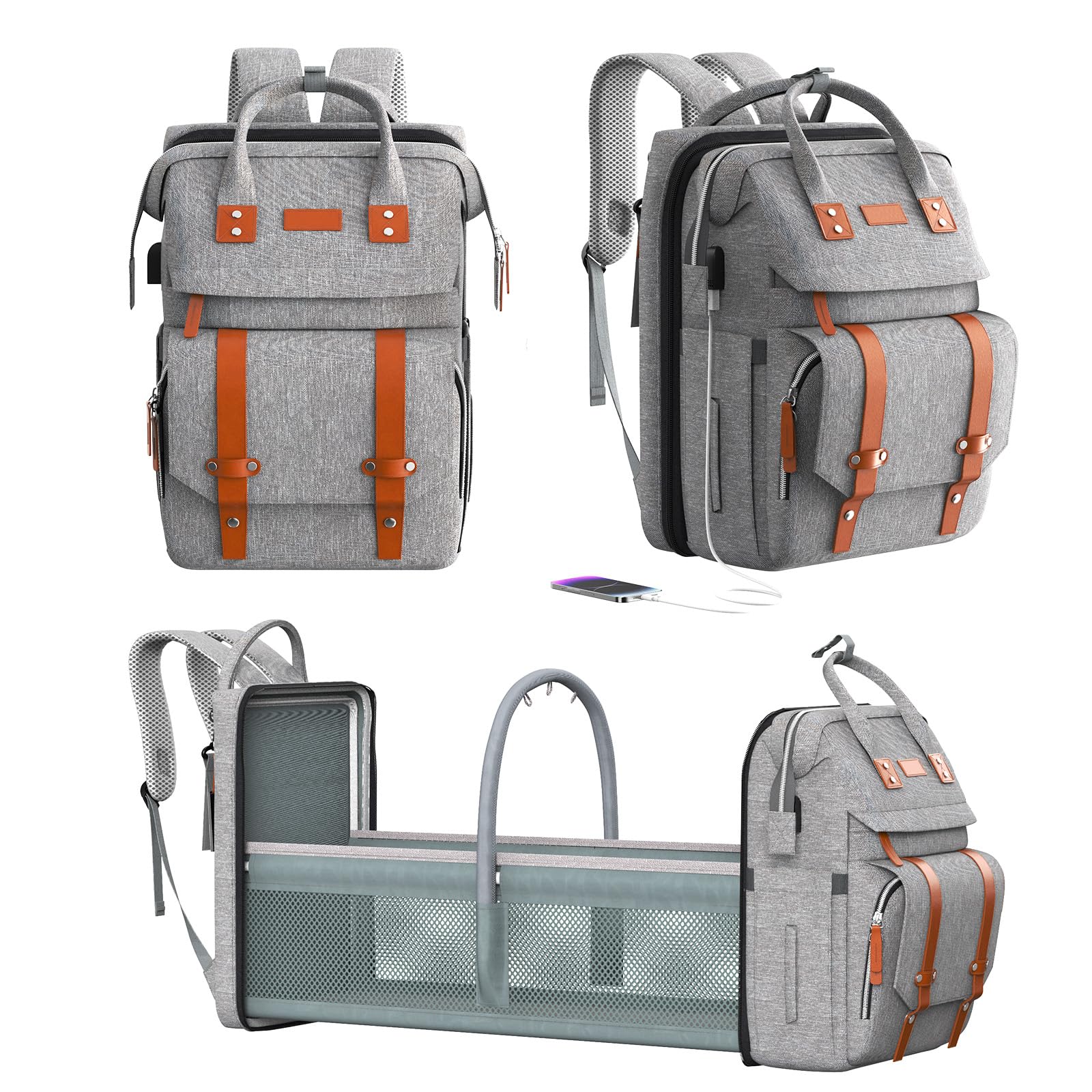 Gray Diaper Backpack with Changing Station - Baby Essentials for Travel & Outings