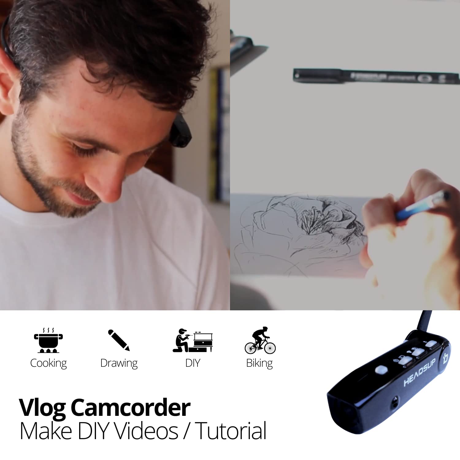 1080P FHD Head Mounted Camera with APP Control - Hands Free Wearable Vlog Camera for Live Streaming, Music & Phone Calls | Perfect for Vlogging, Sports Recording & Hands-Free Video Calls (Black)