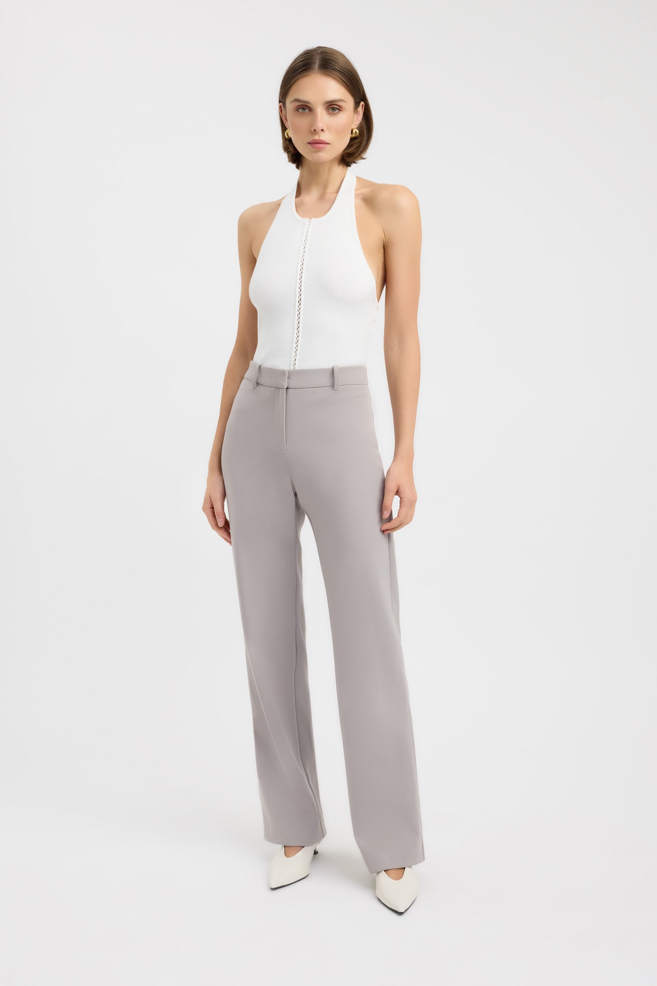 Vintage Khaki Erika Suit Pants for Women - Classic High Waist Trousers for Office, Business & Formal Wear