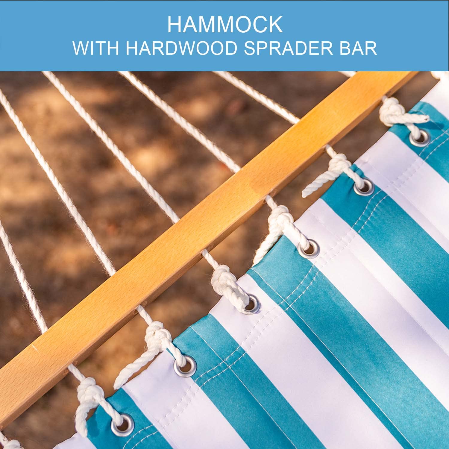12 FT Double Hammock with Spreader Bars & Detachable Pillow - 450 LBS Capacity Quilted Fabric for 2 Person - Outdoor, Patio, Backyard, Poolside Relaxation - Sailor Stripe Design - Perfect for Camping, Beach, Garden & Backyard Lounging