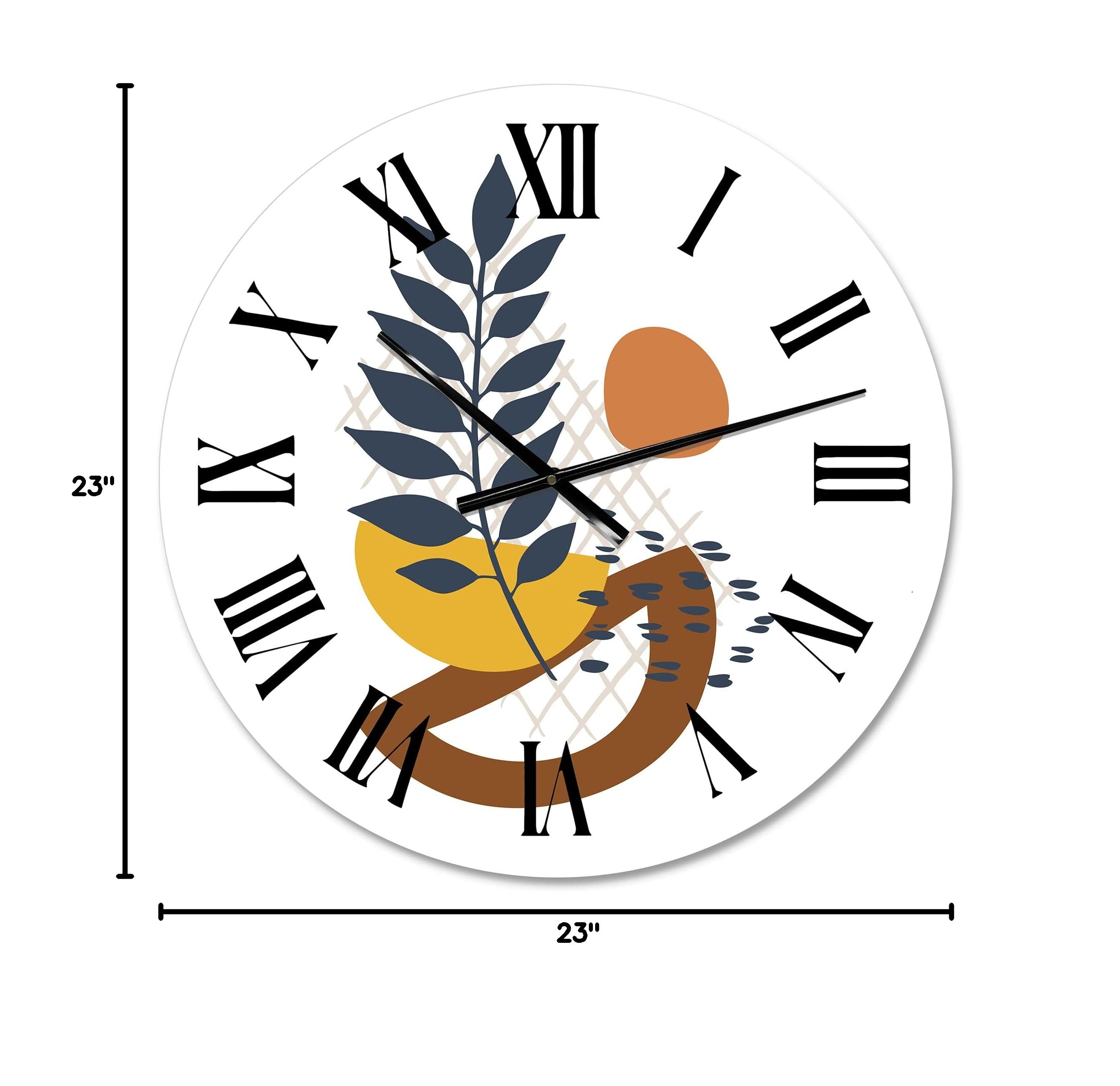 DesignQ Modern Wall Clock - Large Abstract Leaves & Floral Botanical Decor for Living Room, Bedroom, Office | Silent Non-Ticking Home Decoration